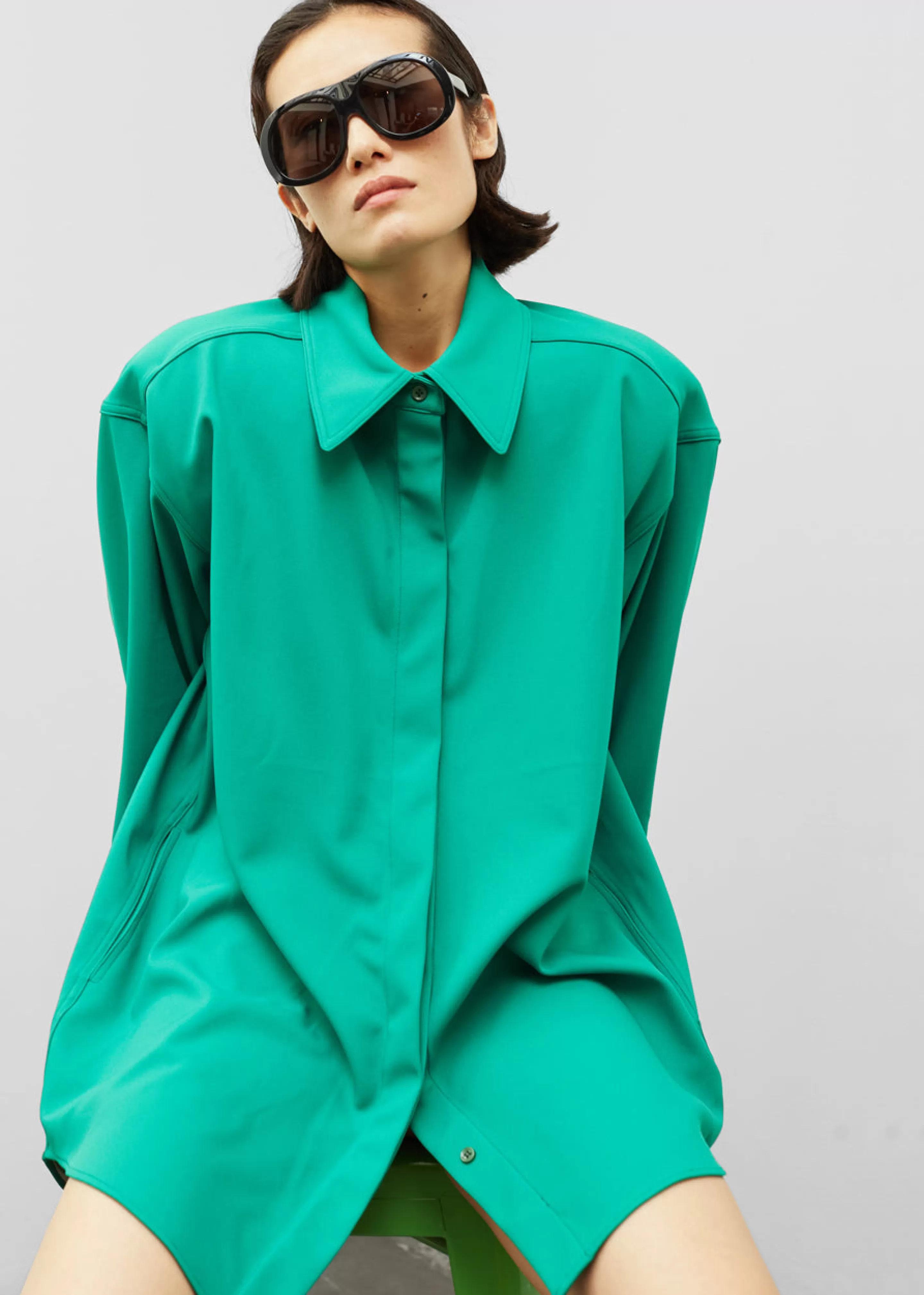 Tops | The Frankie Shop Lio Detachable Padded Shoulder Shirt Kelly Green