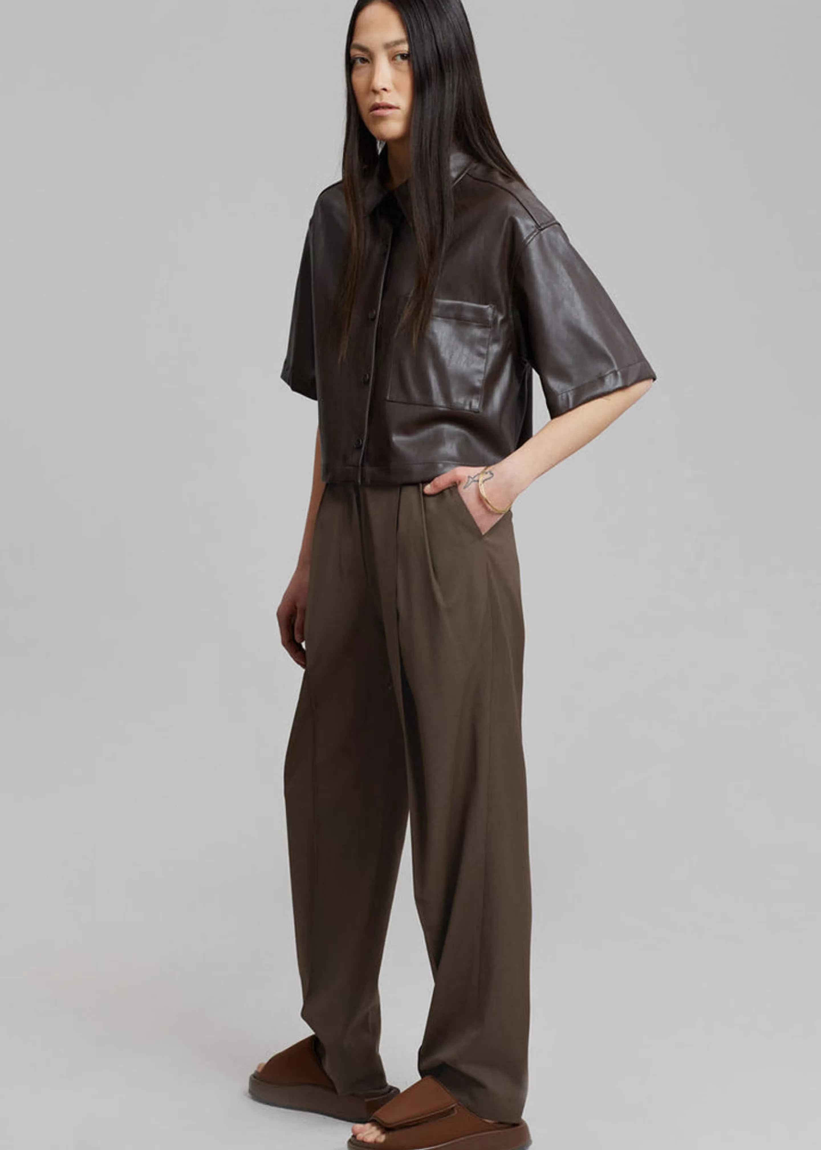 Bottoms | The Frankie Shop Low Classic Low Rise Trousers Khaki