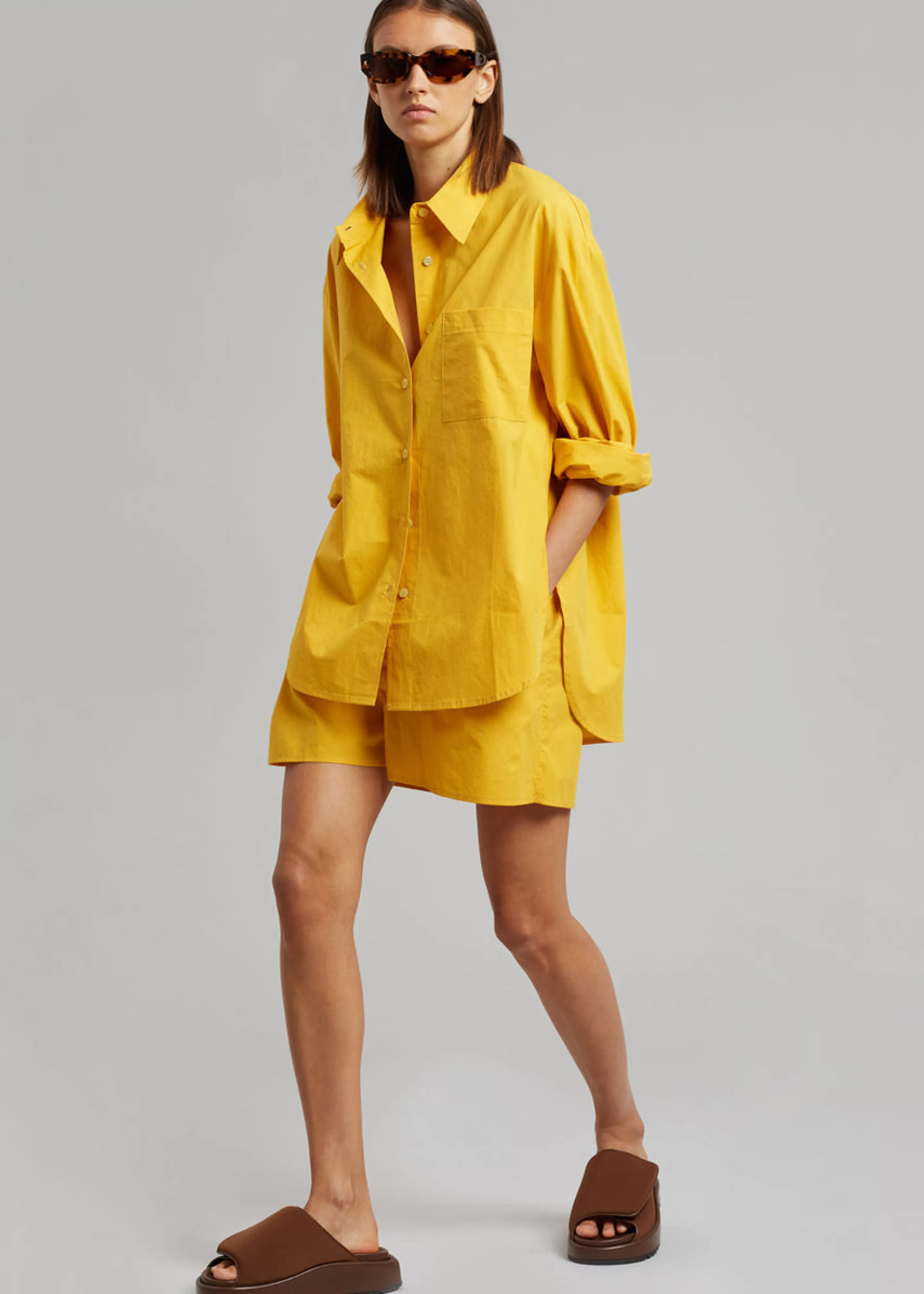 Tops | The Frankie Shop Lui Cotton Shirt Gold Yellow