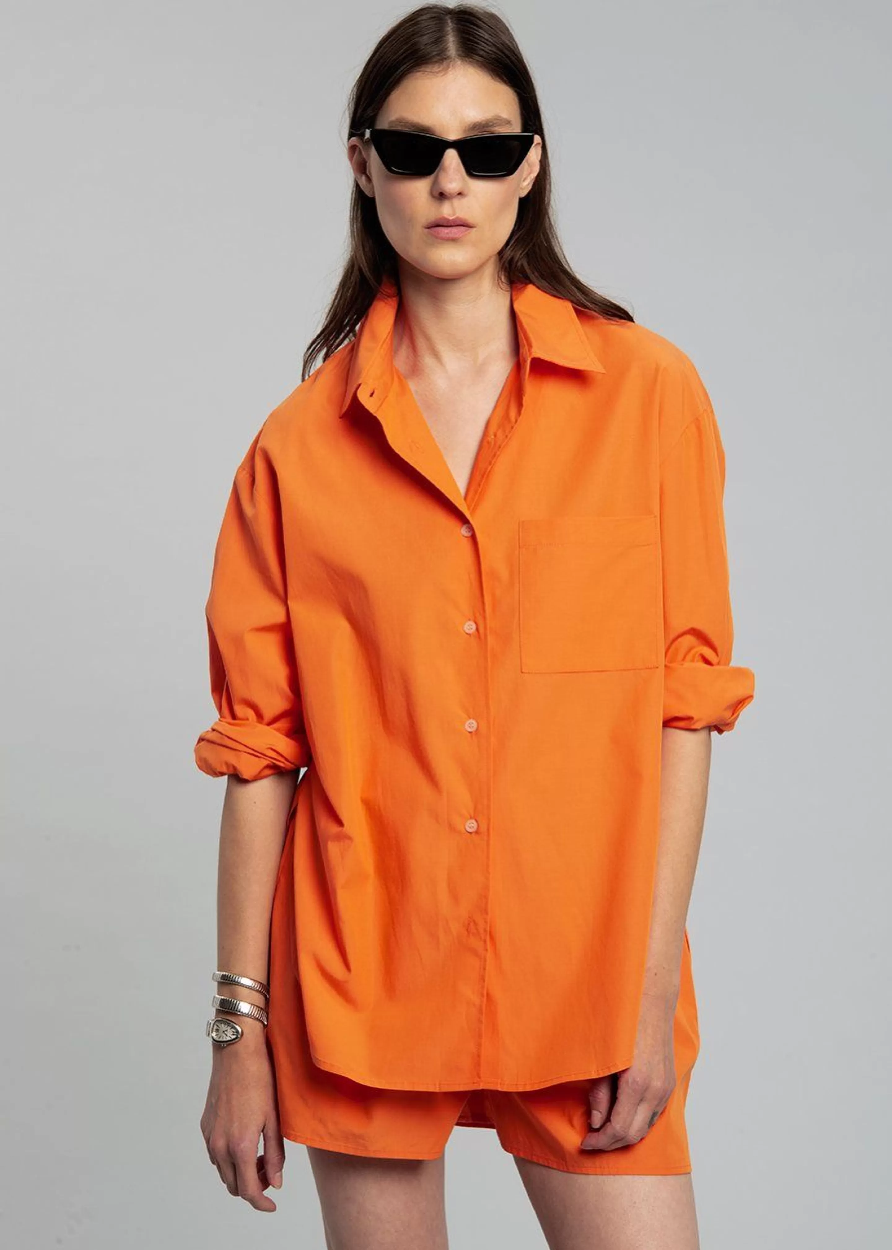 Tops | The Frankie Shop Lui Cotton Shirt Tangerine