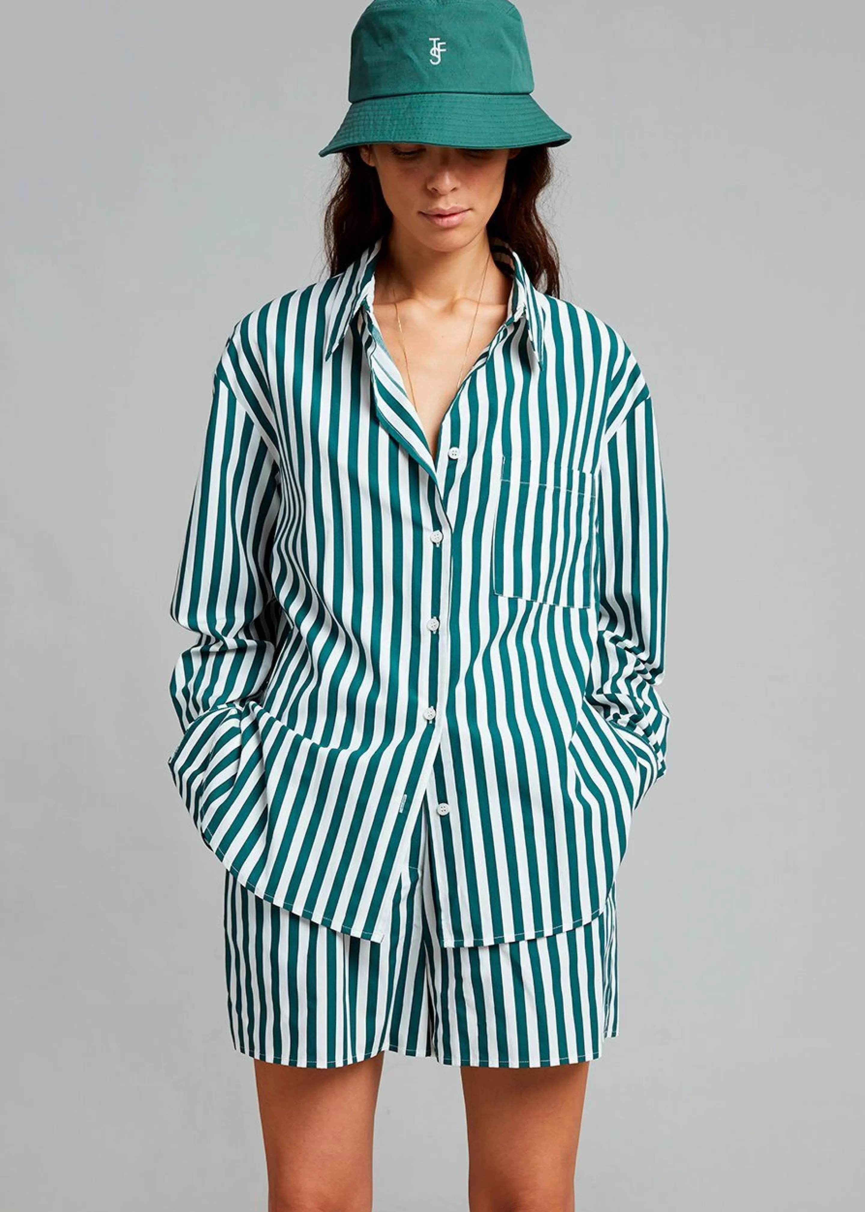 Tops | The Frankie Shop Lui Cotton Shirt Pine Stripe