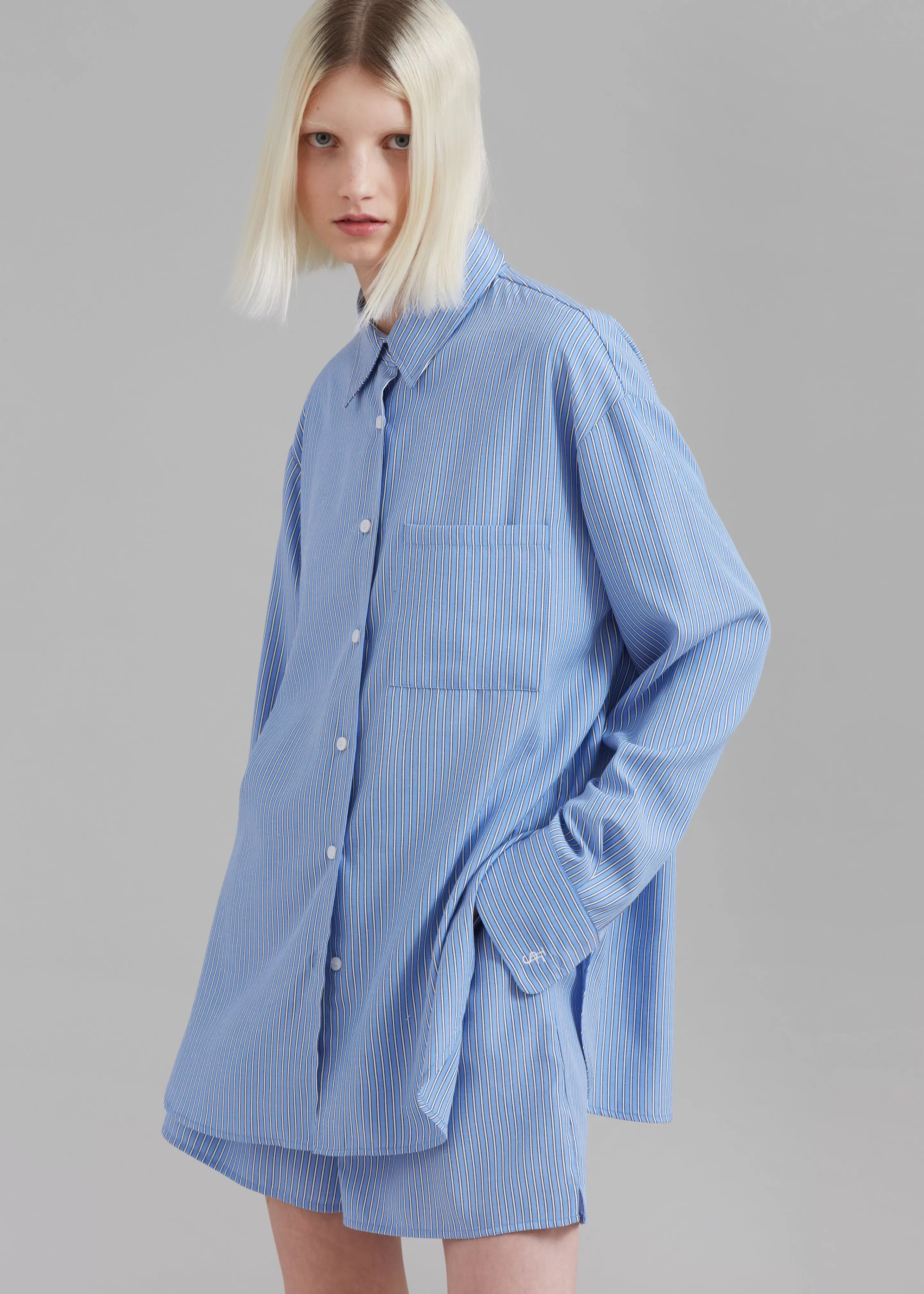 Tops | The Frankie Shop Lui Oxford Shirt Light Blue/Black Stripe