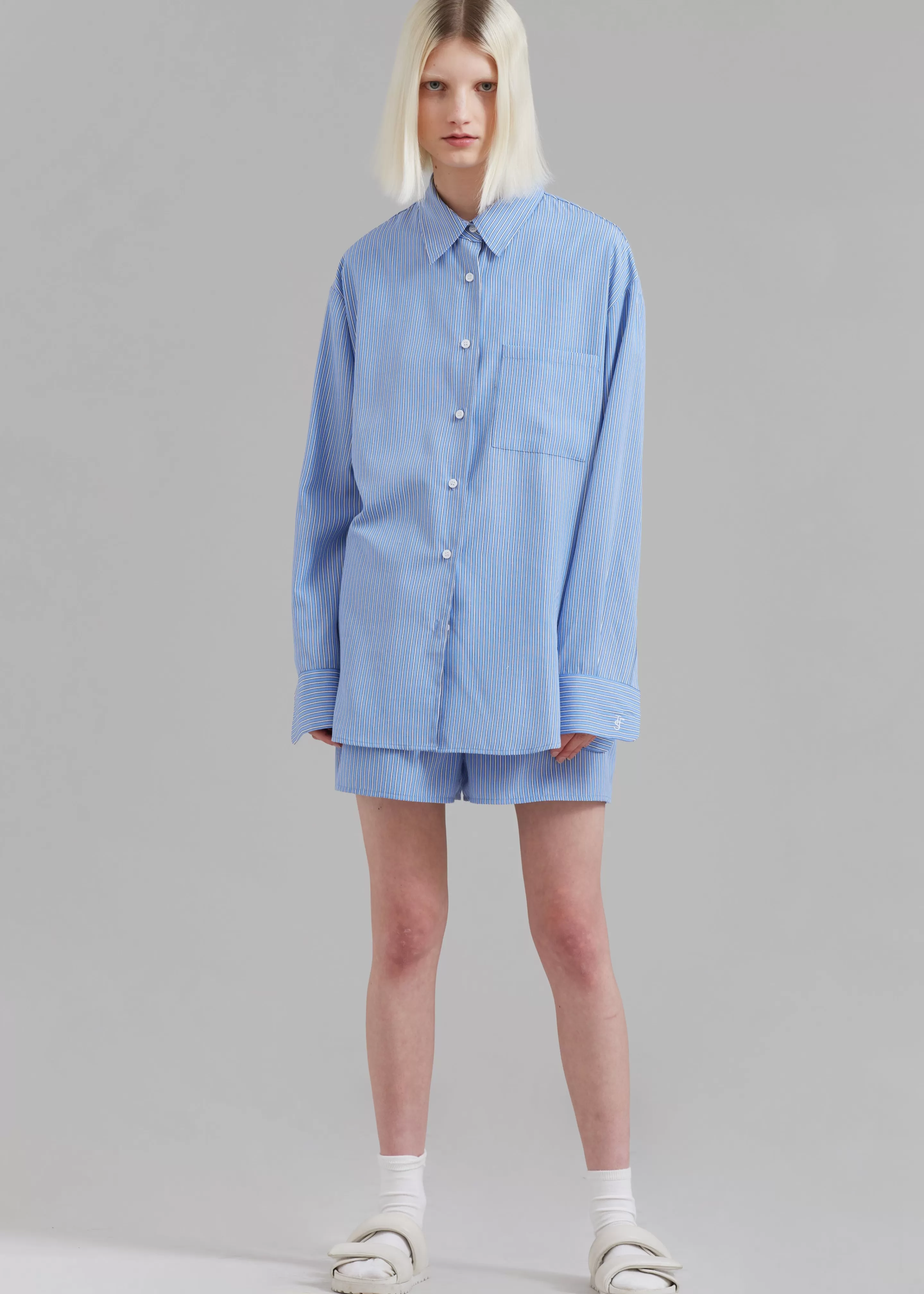 Tops | The Frankie Shop Lui Oxford Shirt Light Blue/Black Stripe