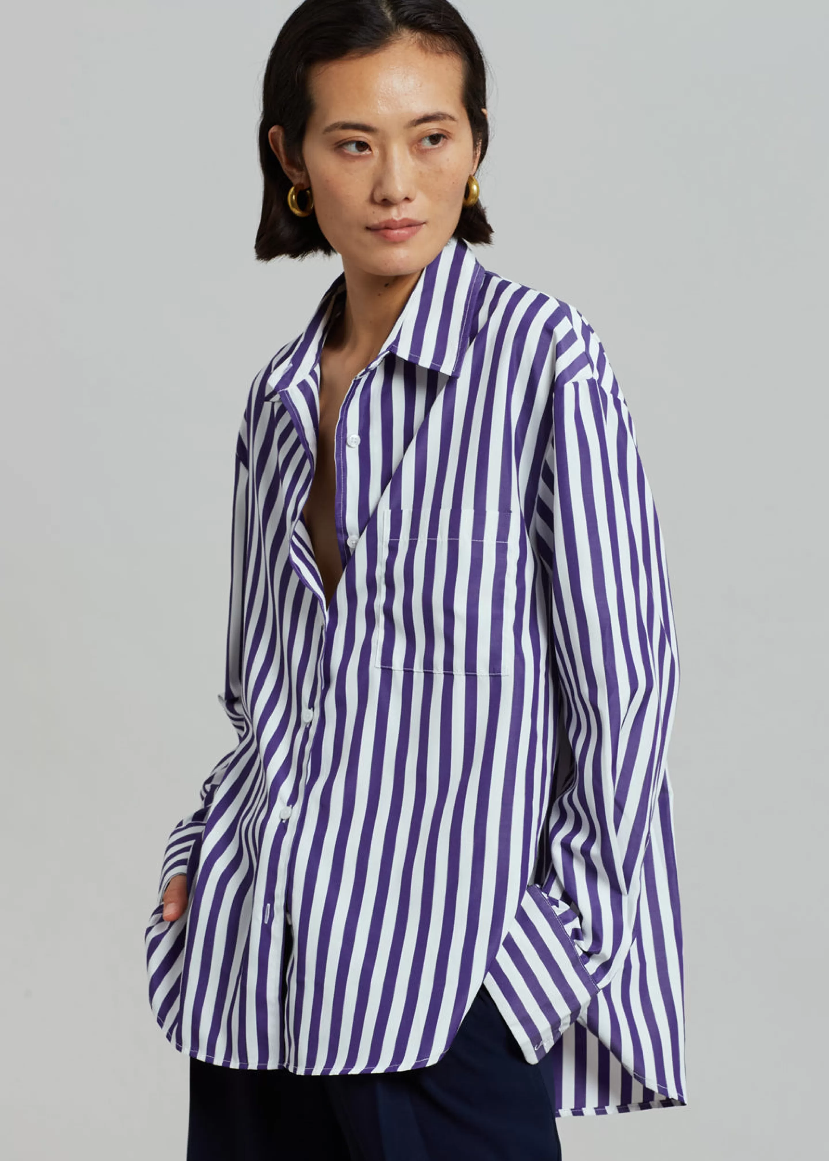 Tops | The Frankie Shop Lui Stripe Shirt Deep Blue