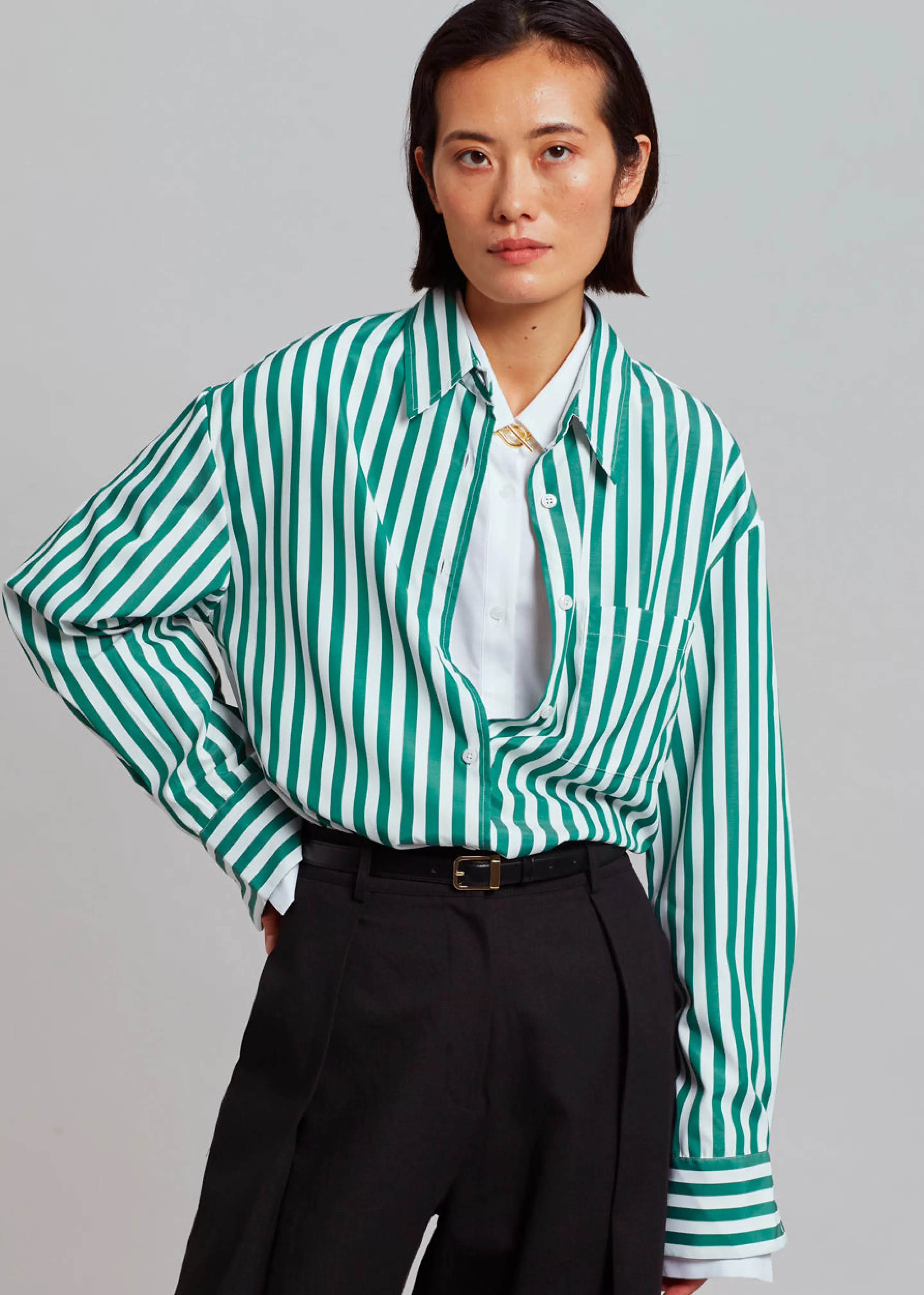 Tops | The Frankie Shop Lui Stripe Shirt Green