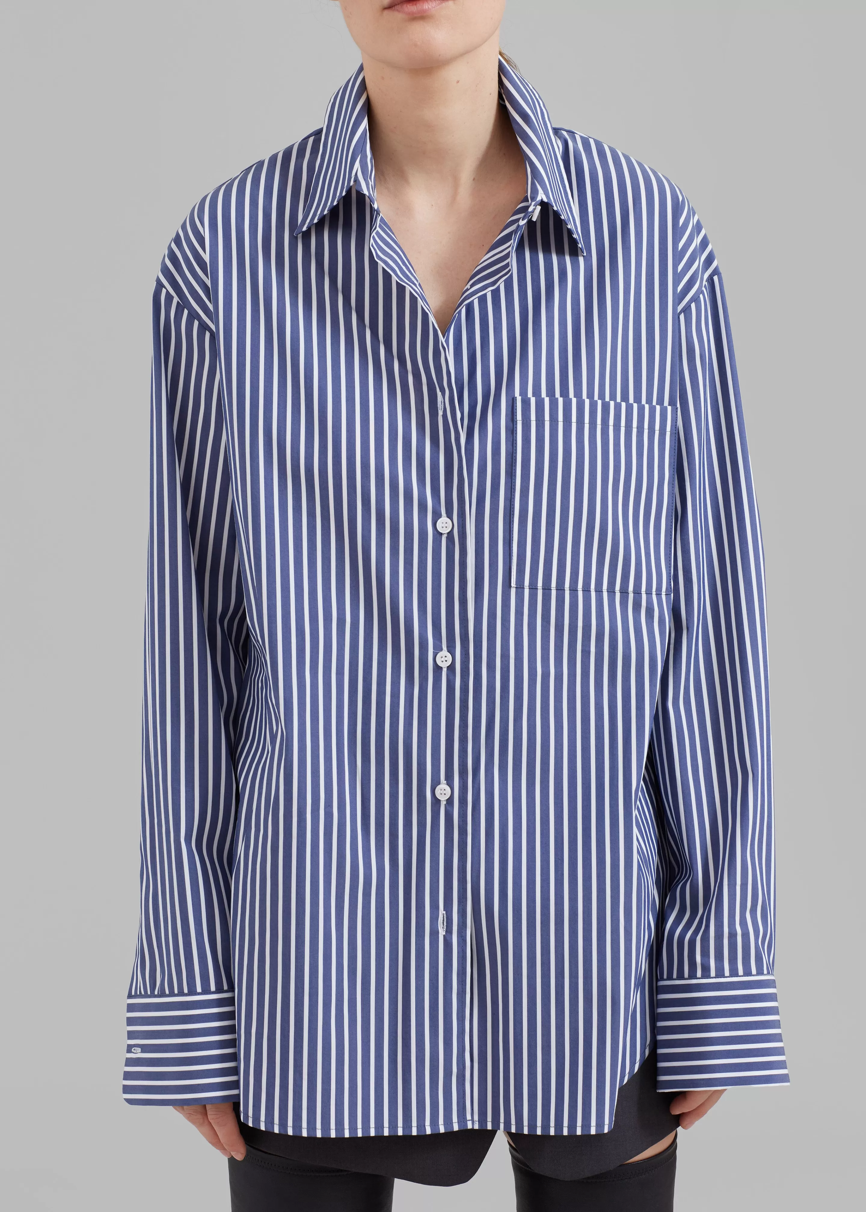 Tops | The Frankie Shop Lui Thin Stripe Shirt Navy Stripe