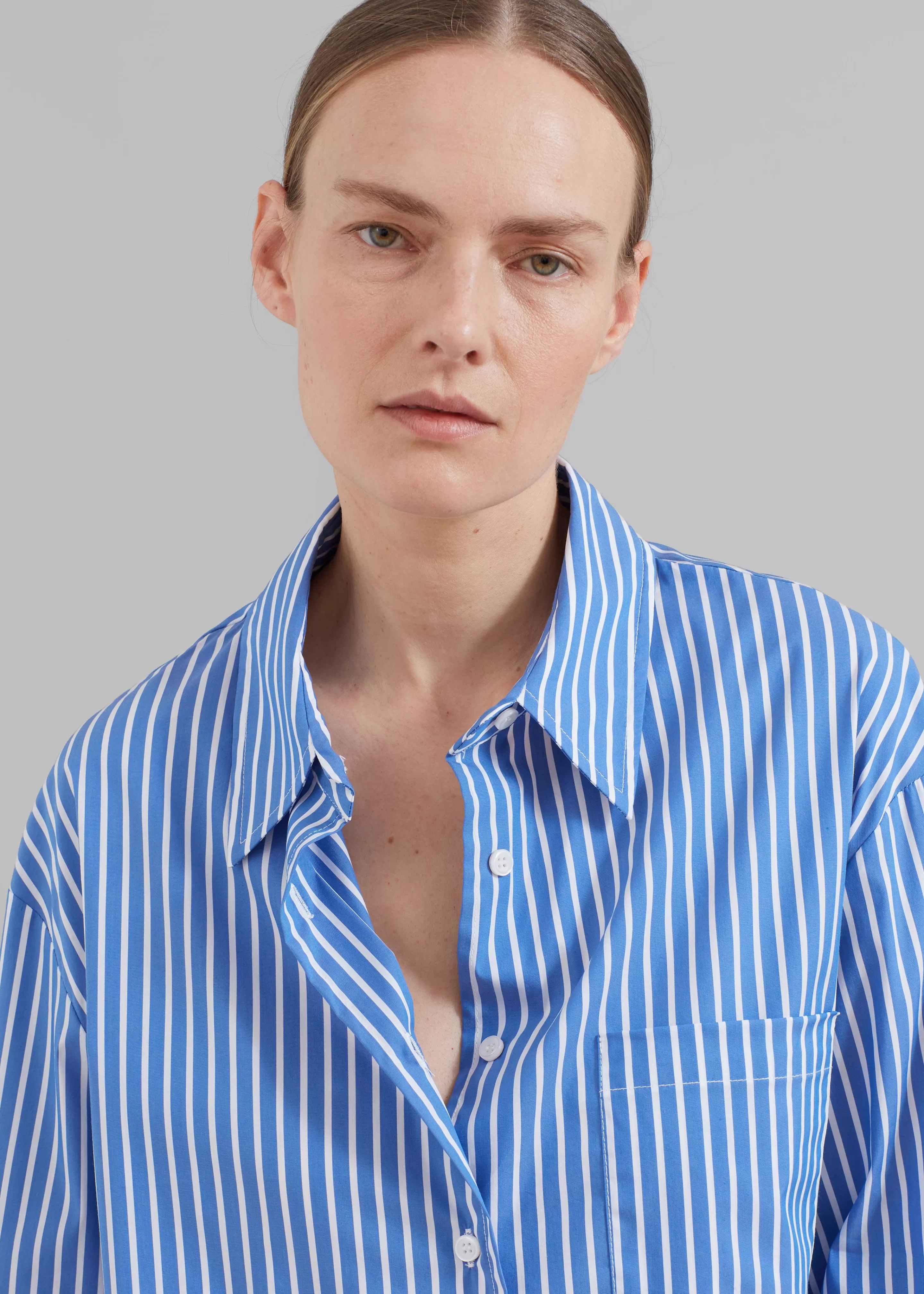 Tops | The Frankie Shop Lui Thin Stripe Shirt Medium Blue Stripe