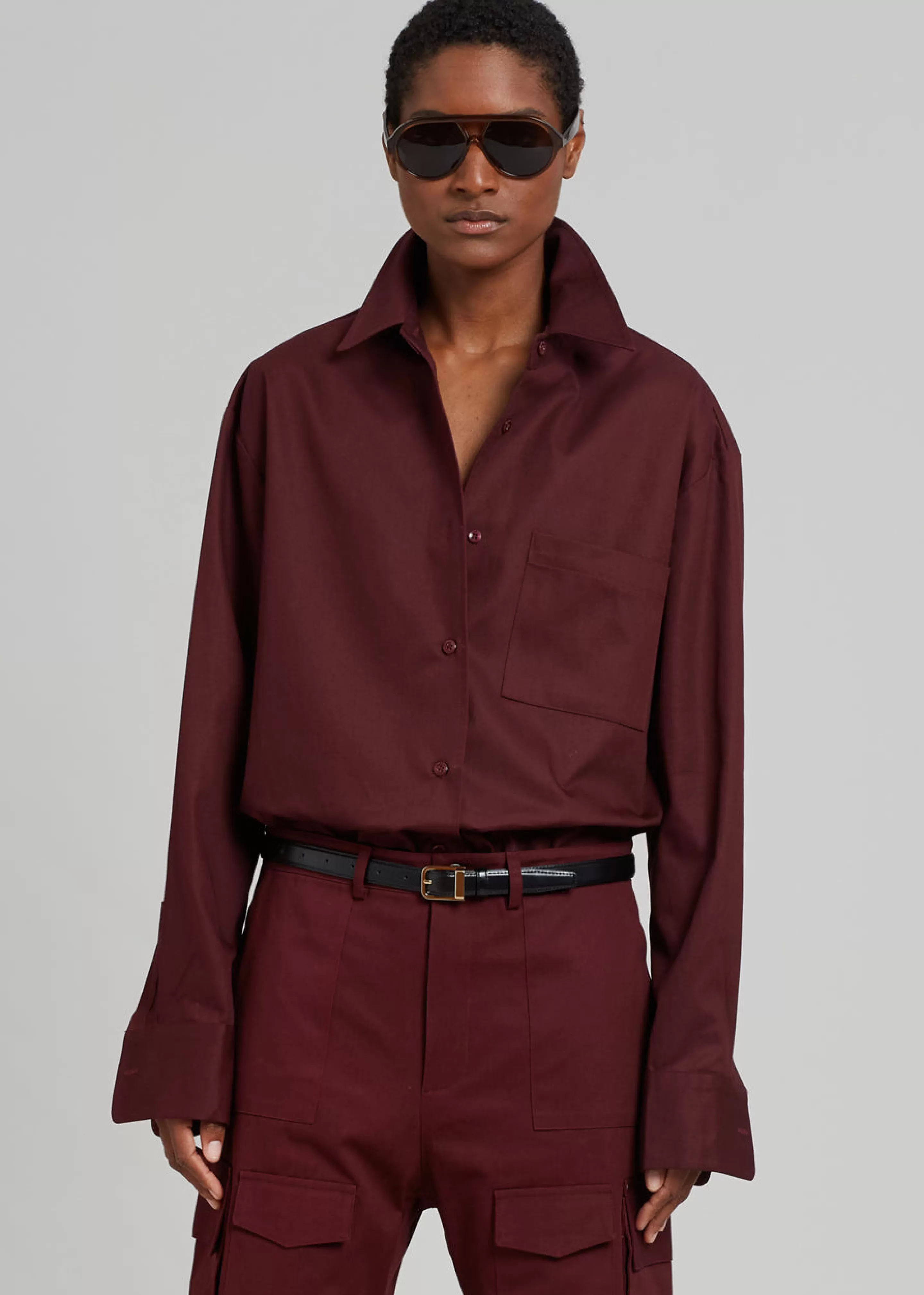 Tops | The Frankie Shop Lui Twill Overshirt Burgundy