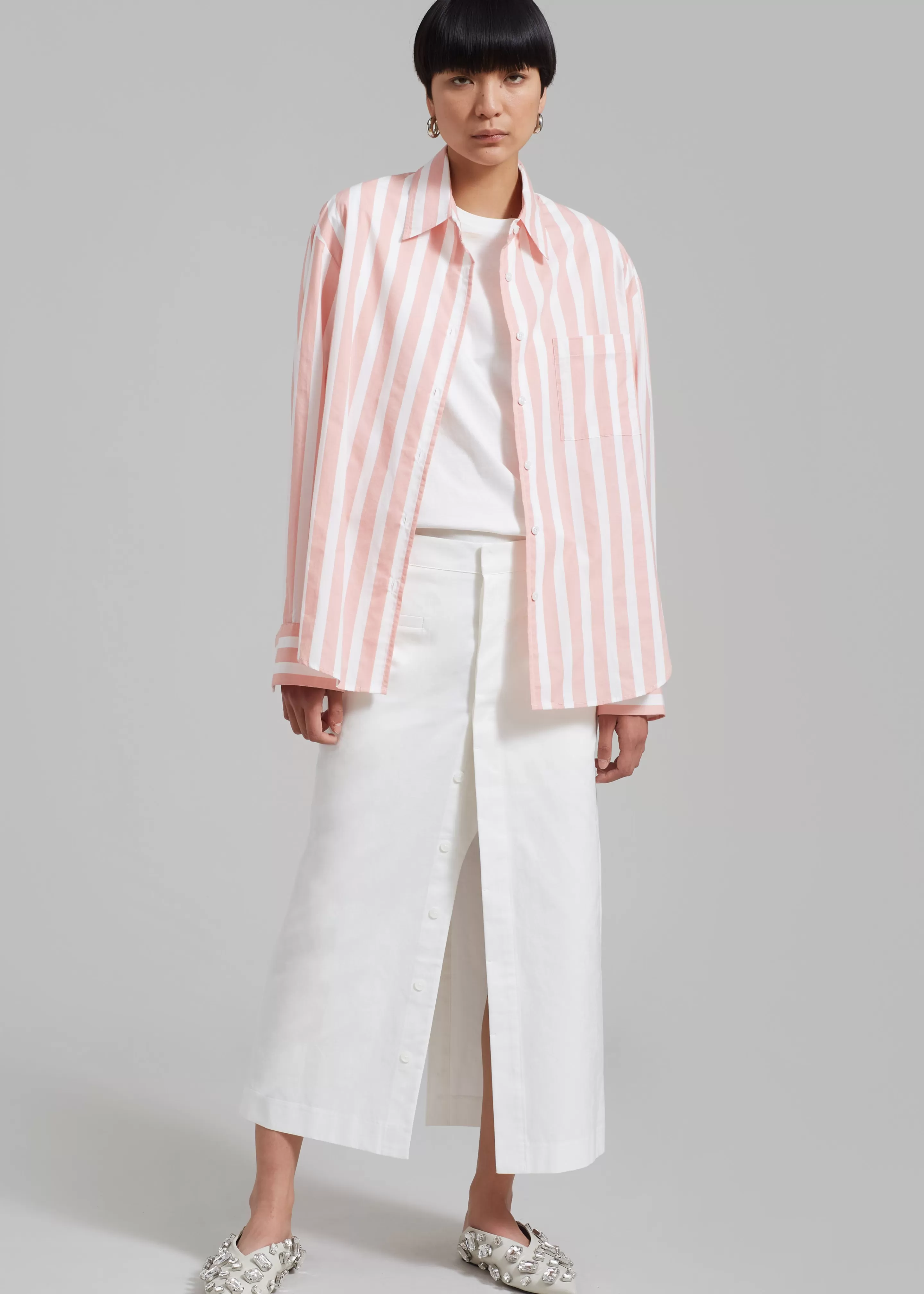 Tops | The Frankie Shop Lui Wide Stripes Shirt Pink