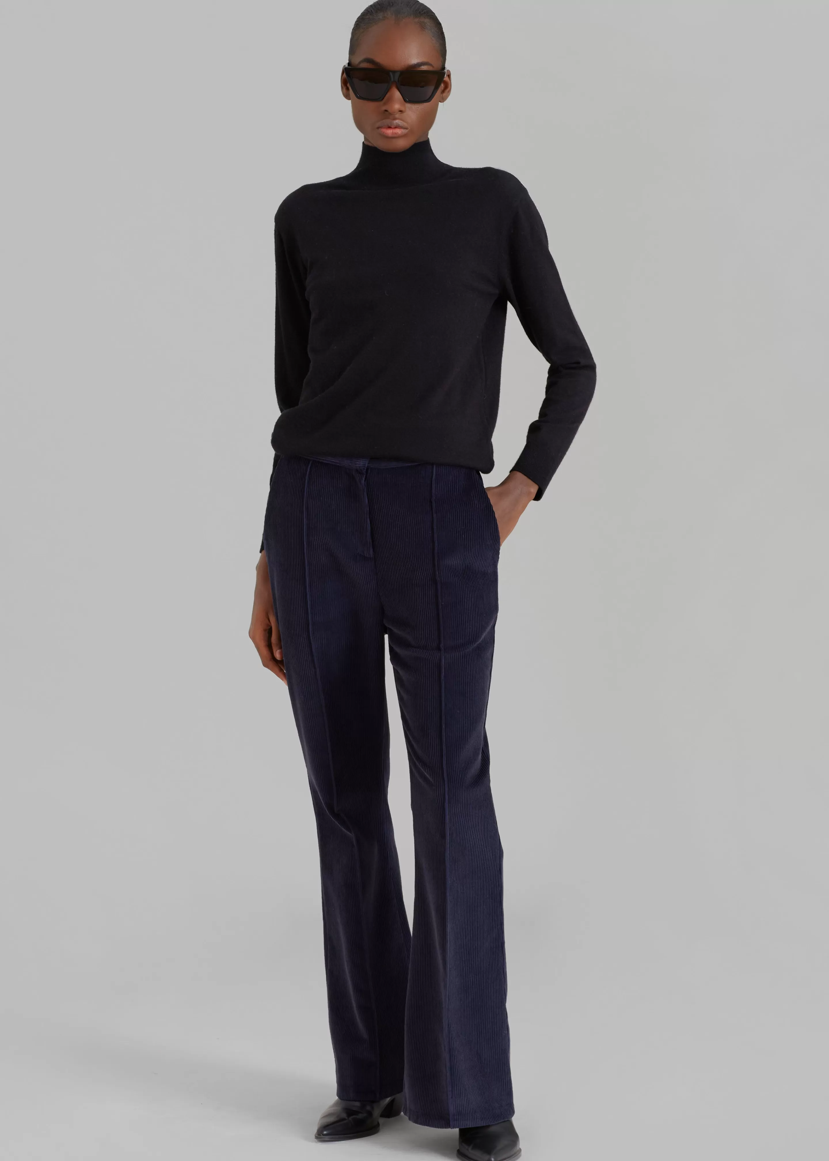 Bottoms | The Frankie Shop Lydian Corduroy Flare Pants Navy