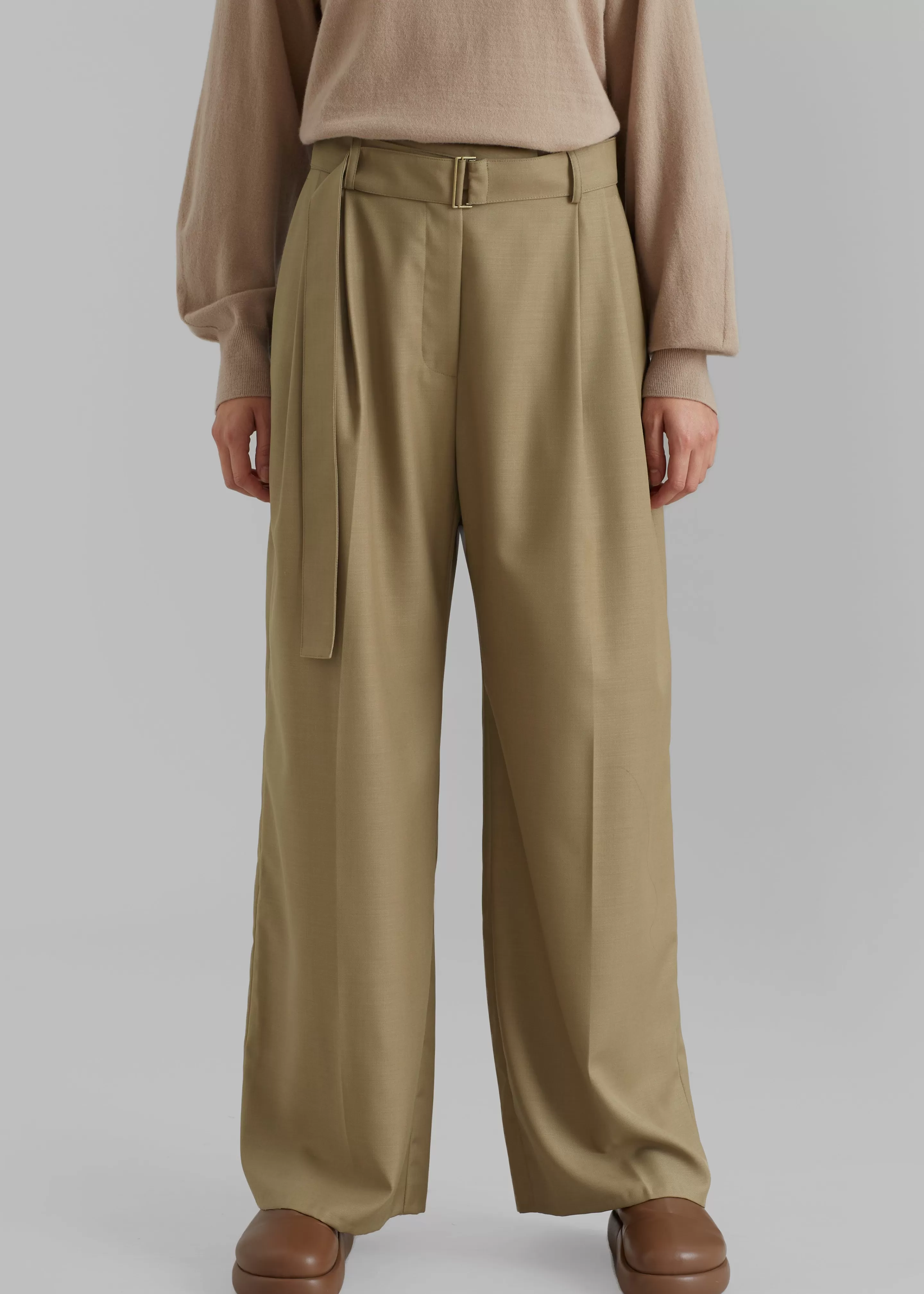 Bottoms | The Frankie Shop Lyxe Belted Pants Taupe