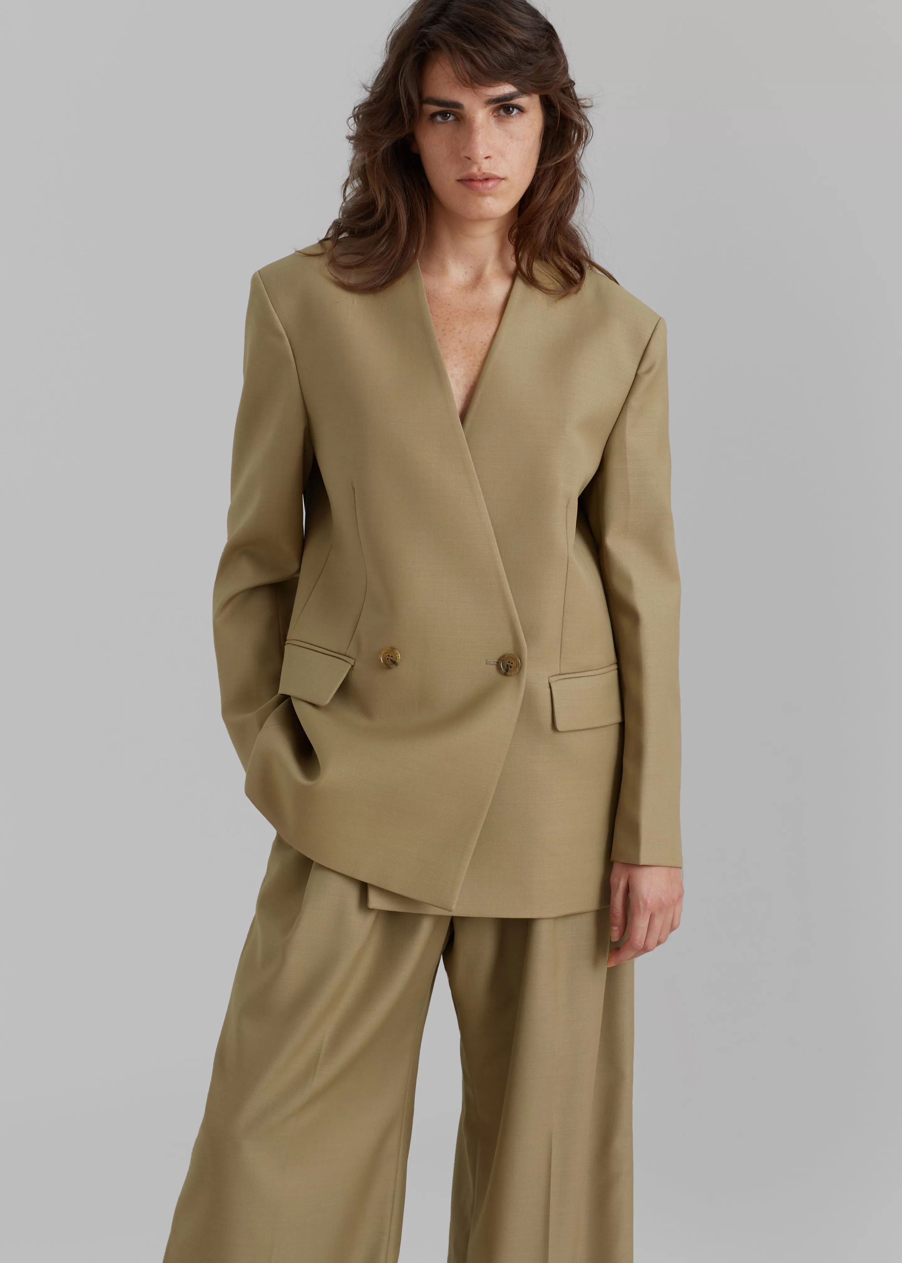 Outerwear | The Frankie Shop Lyxe Collarless Blazer Taupe