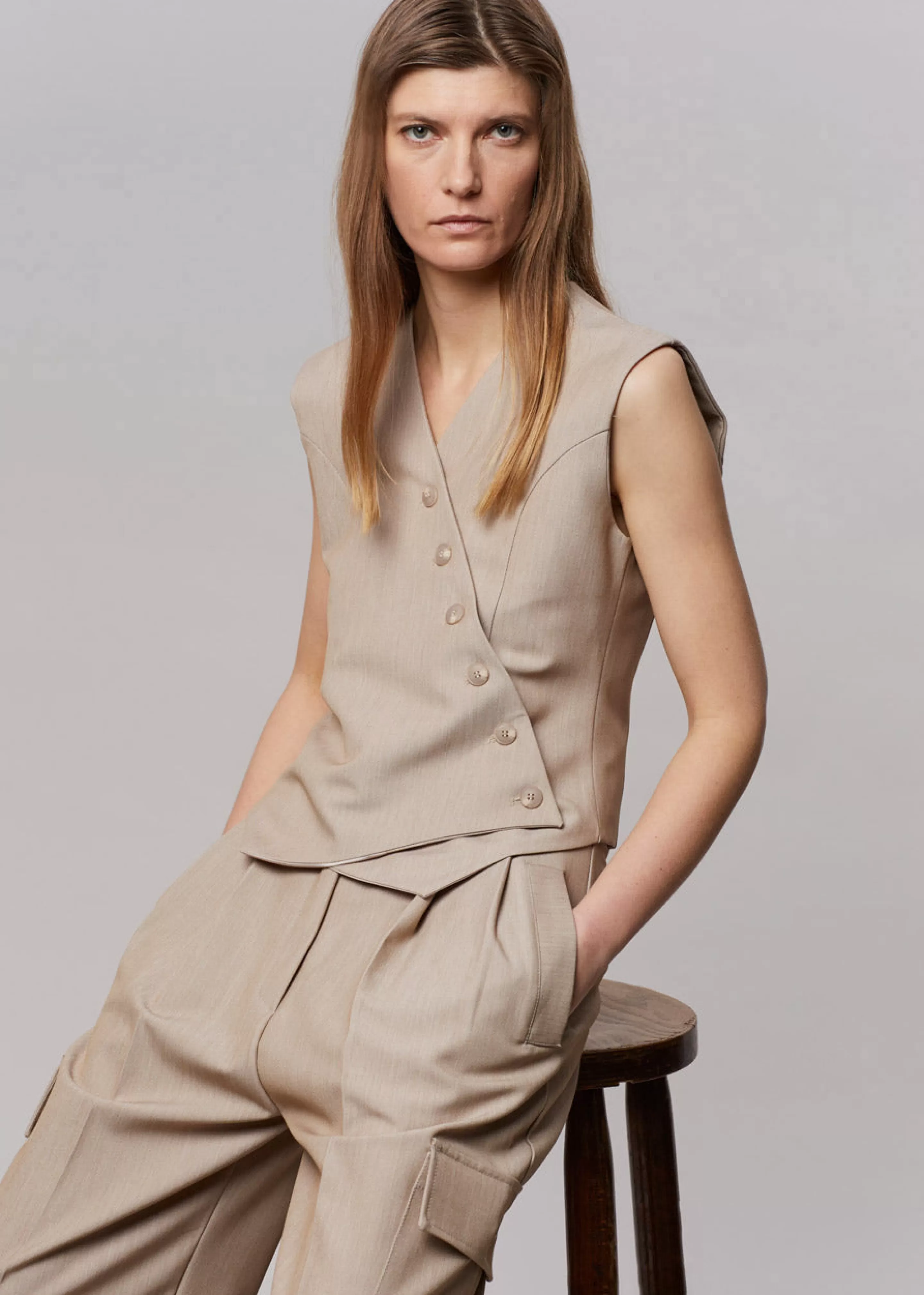 Outerwear | The Frankie Shop Maesa Cross Vest Taupe Melange