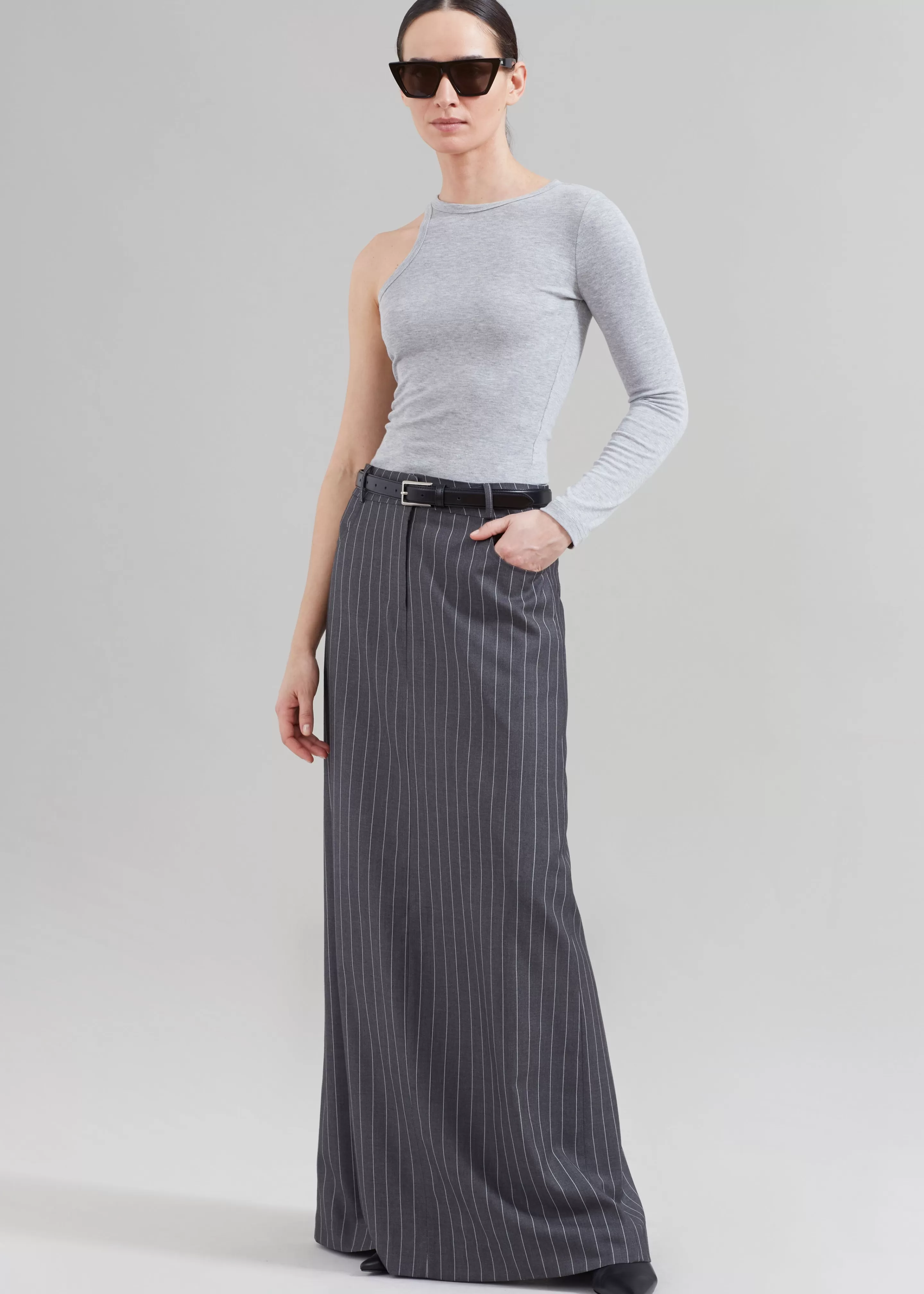 Bottoms | The Frankie Shop Malvo Long Pencil Skirt Grey Pinstripe