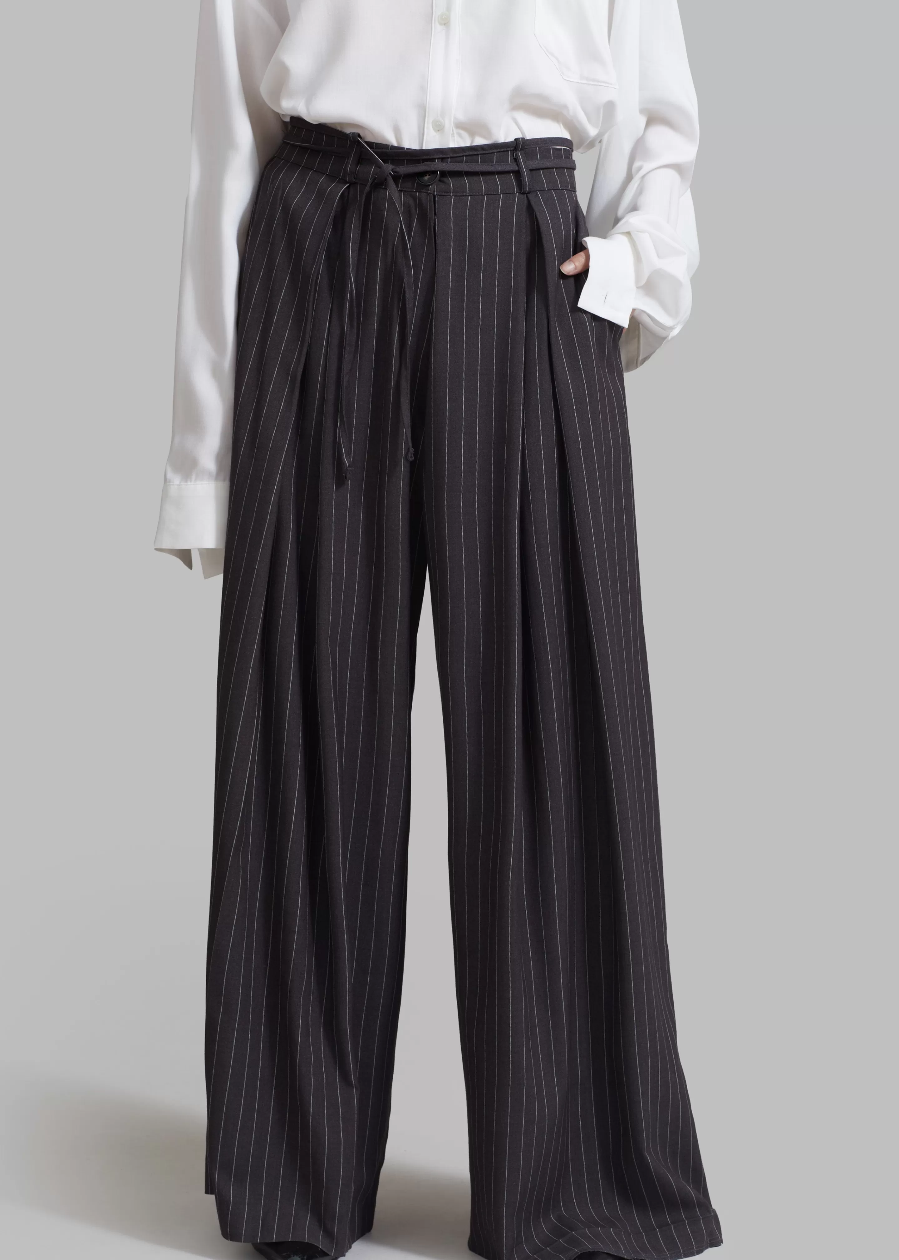 Bottoms | The Frankie Shop Noor Wide Pants Grey Pinstripe