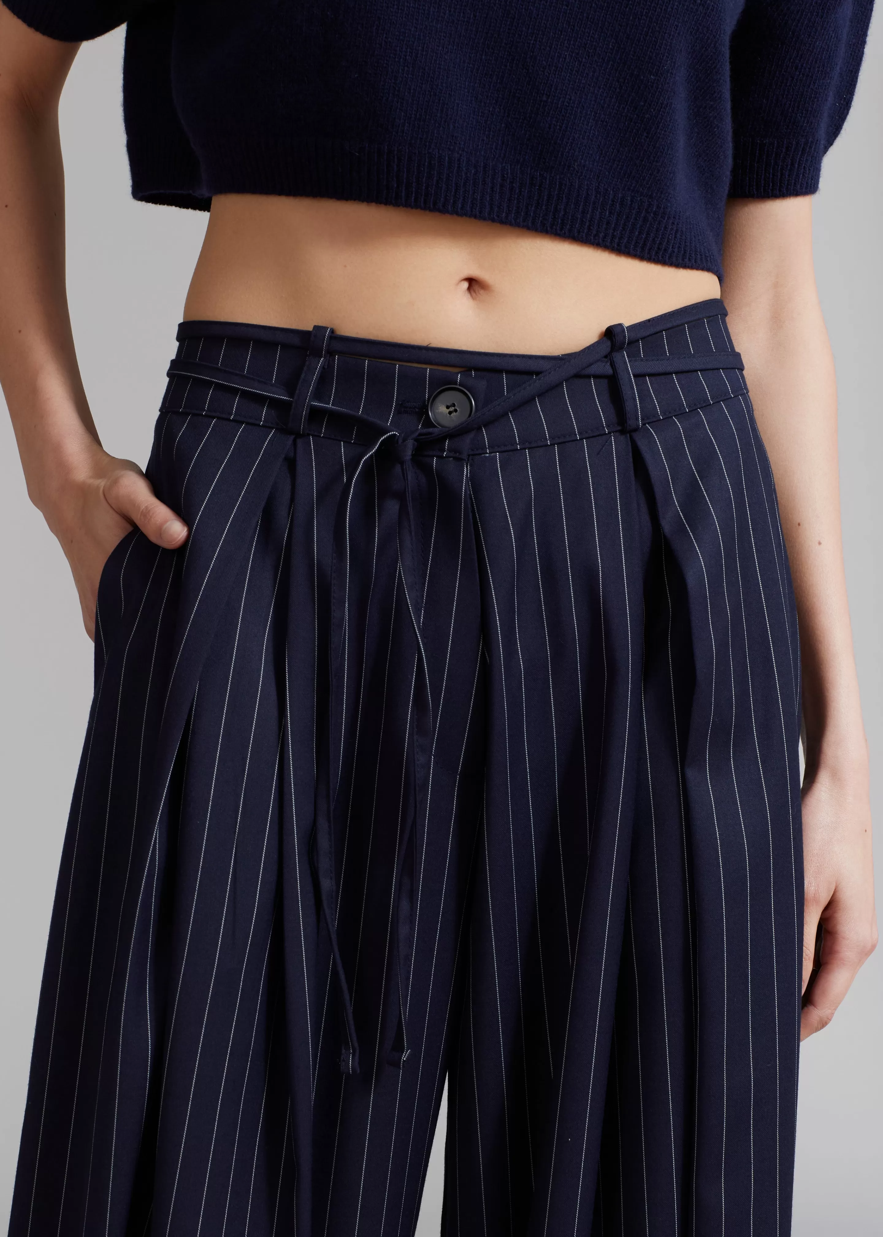 Bottoms | The Frankie Shop Noor Wide Pants Navy Pinstripe