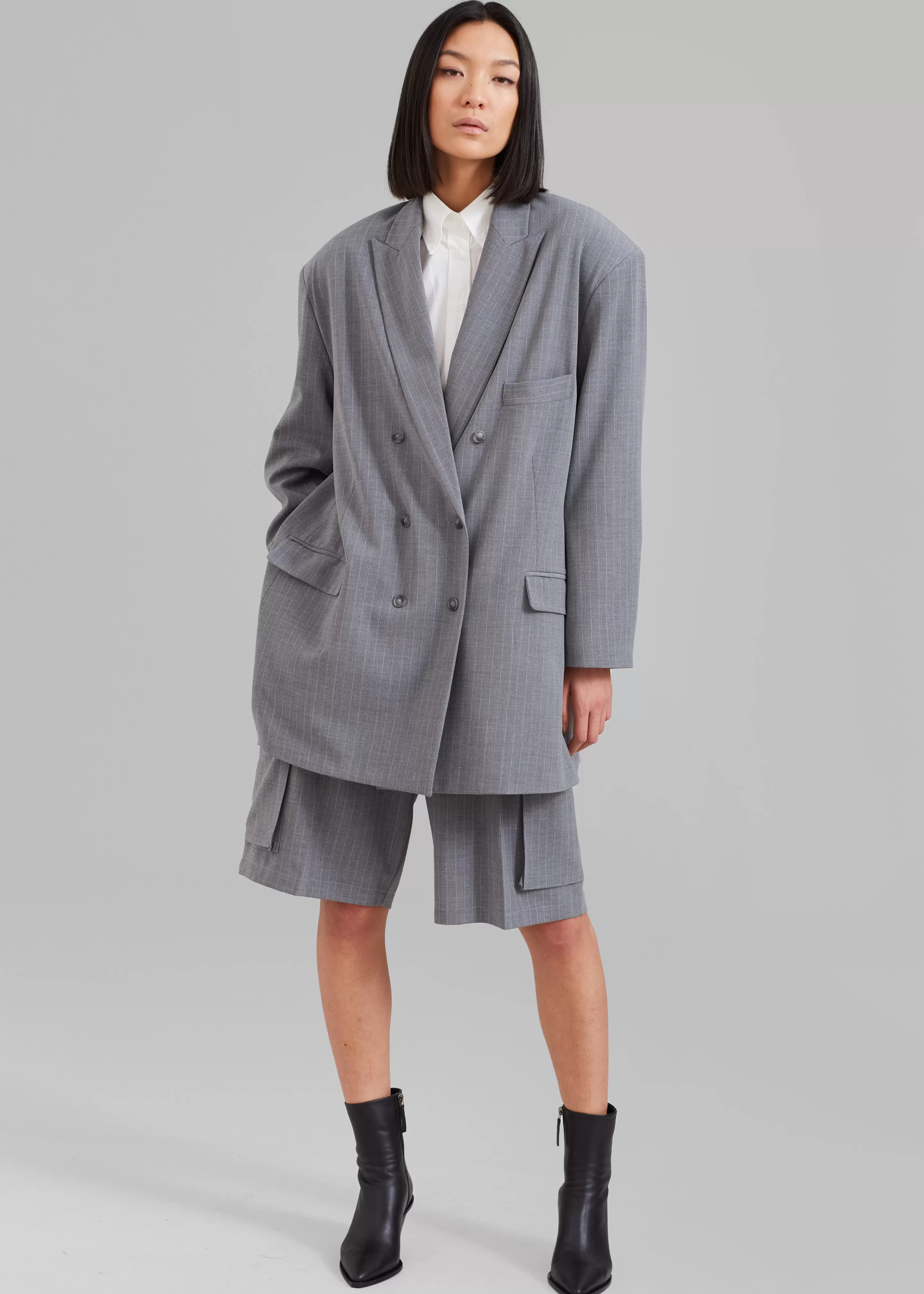 Outerwear | The Frankie Shop Omoka Blazer Grey Pinstripe