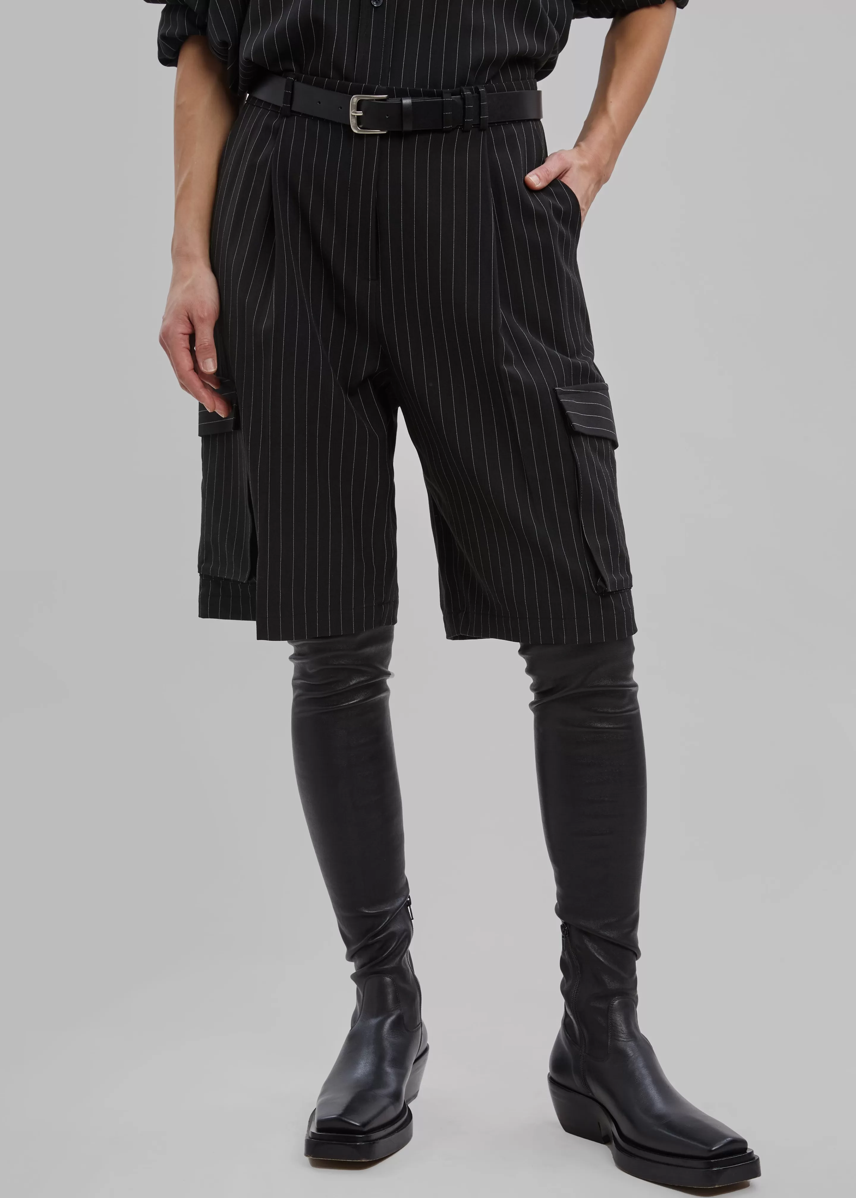 Bottoms | The Frankie Shop Omoka Cargo Trouser Shorts Black Pinstripe