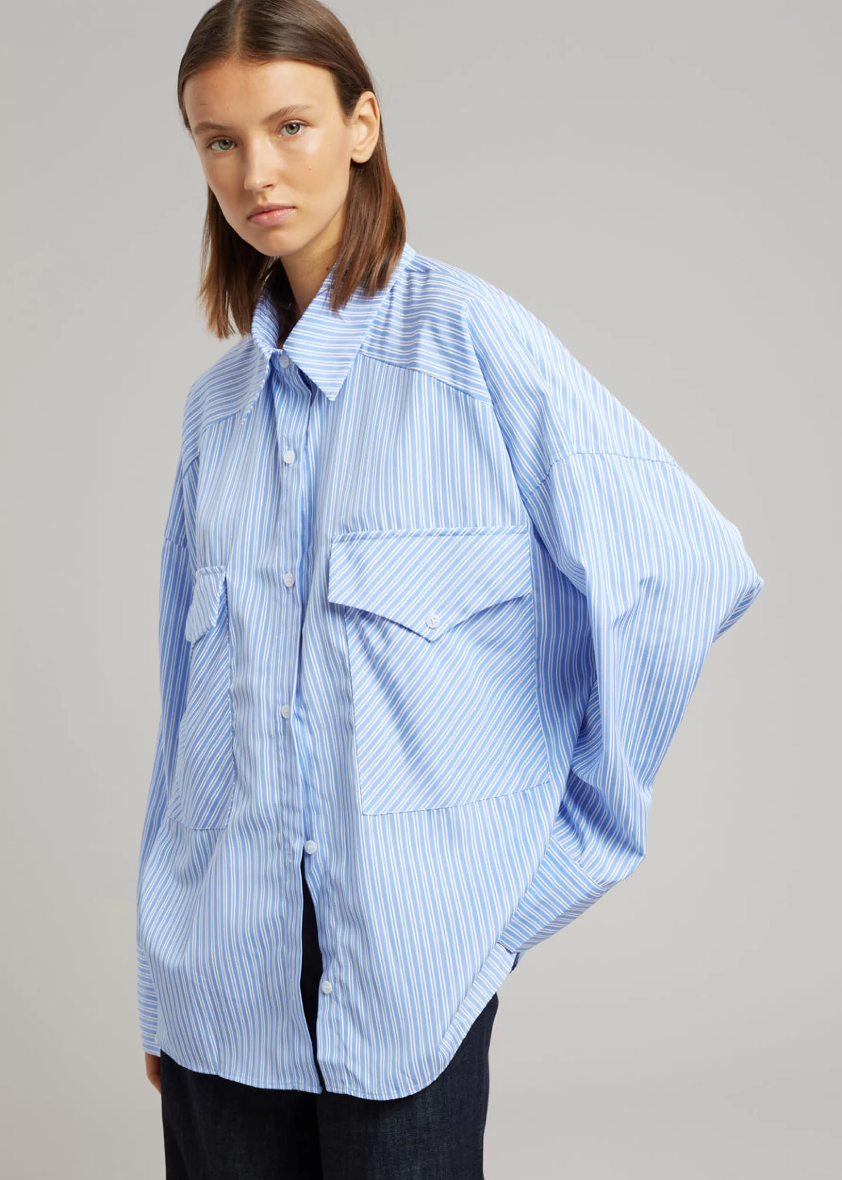 Tops | The Frankie Shop Orson Pocket Shirt Blue Stripe