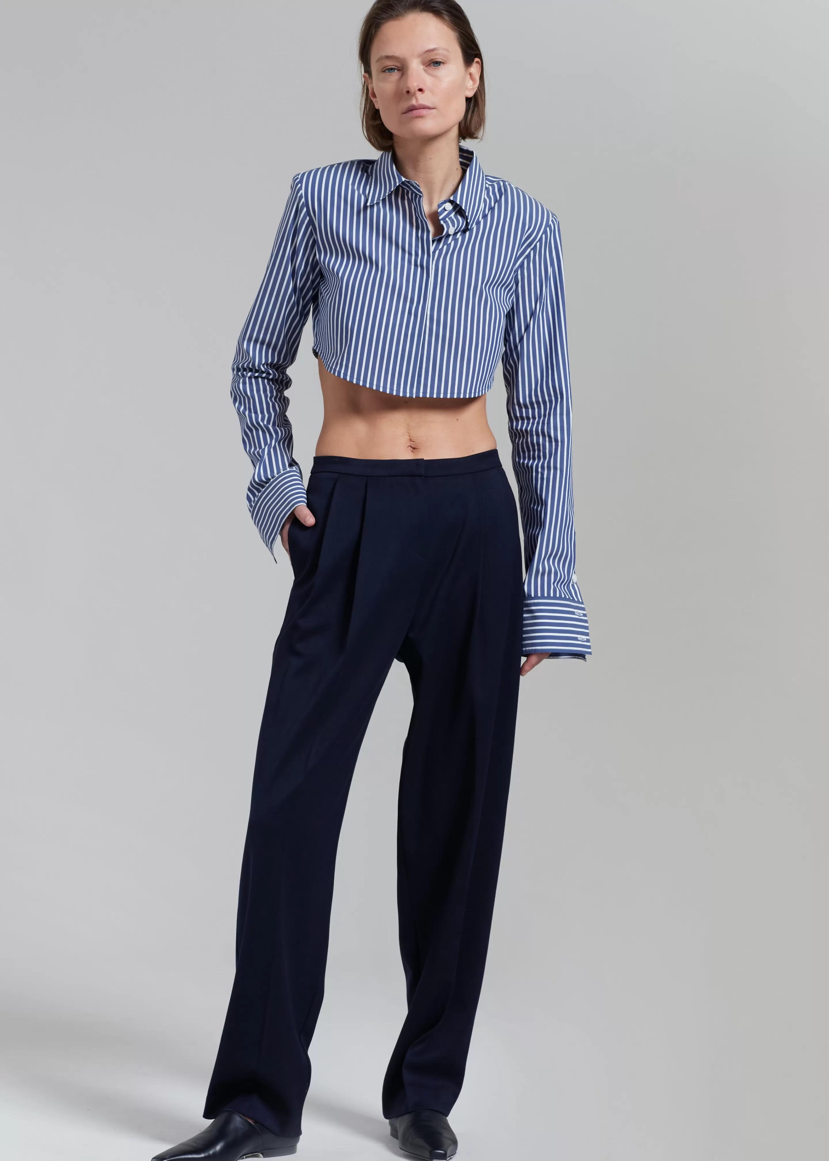 Tops | The Frankie Shop Phoenix Cropped Shirt Navy Stripe