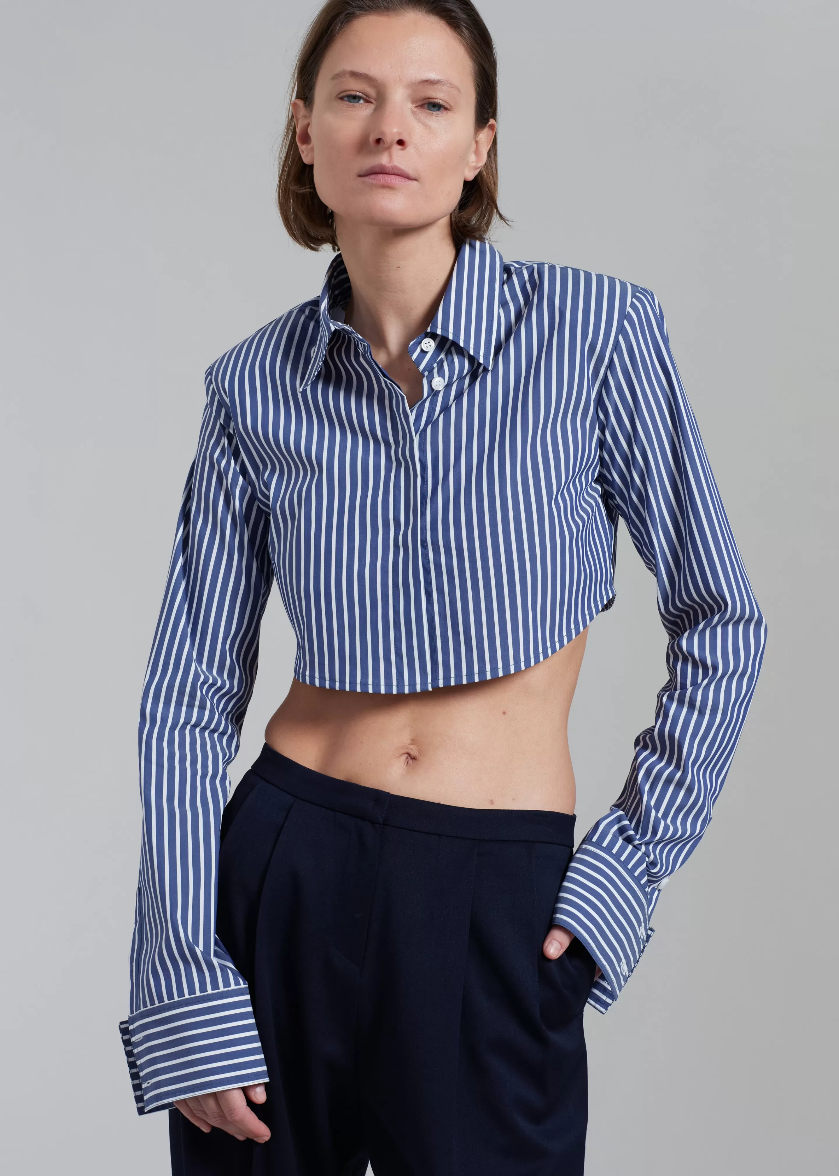 Tops | The Frankie Shop Phoenix Cropped Shirt Navy Stripe