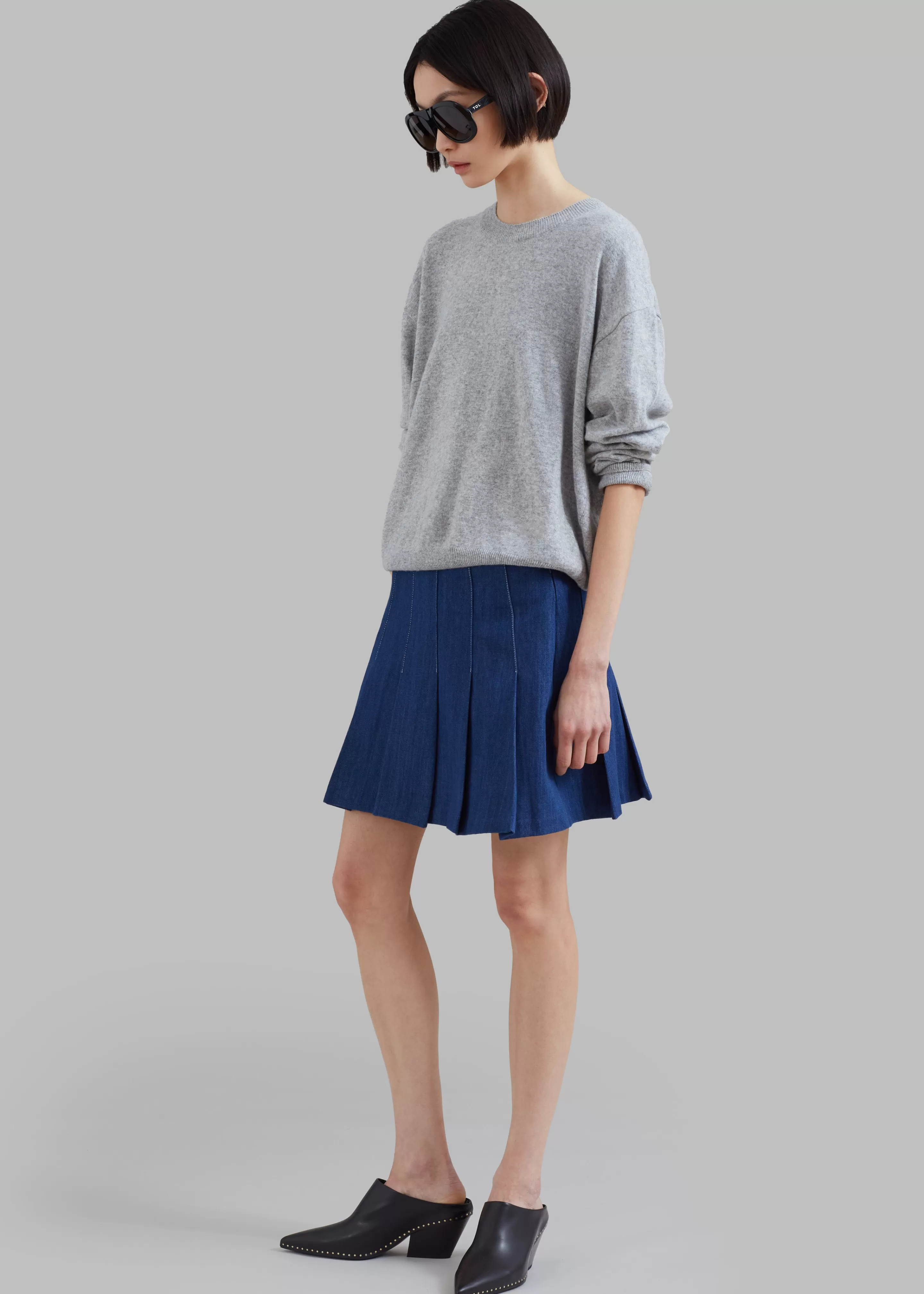 Bottoms | The Frankie Shop Sase Pleated Denim Skirt Blue