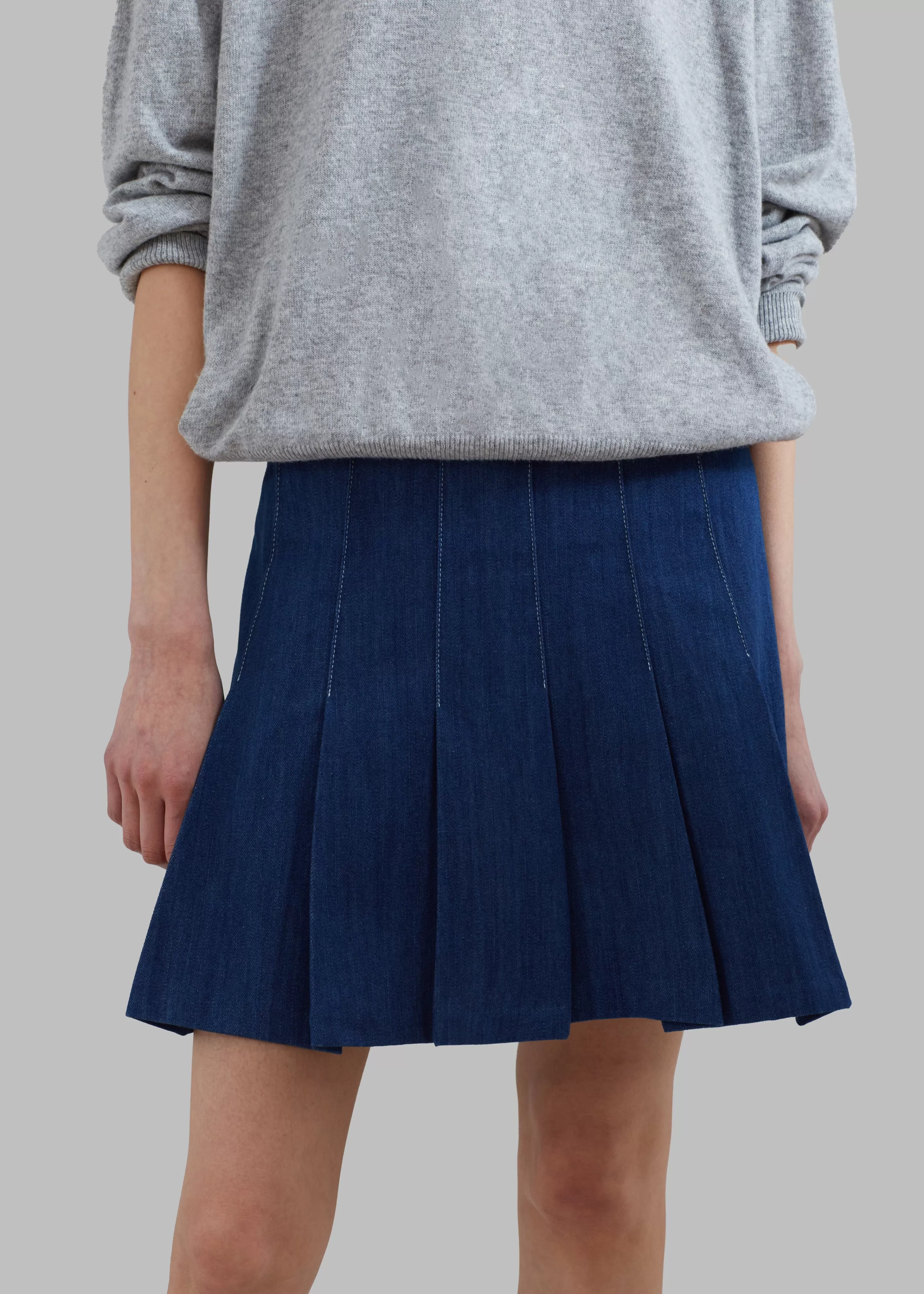 Bottoms | The Frankie Shop Sase Pleated Denim Skirt Blue