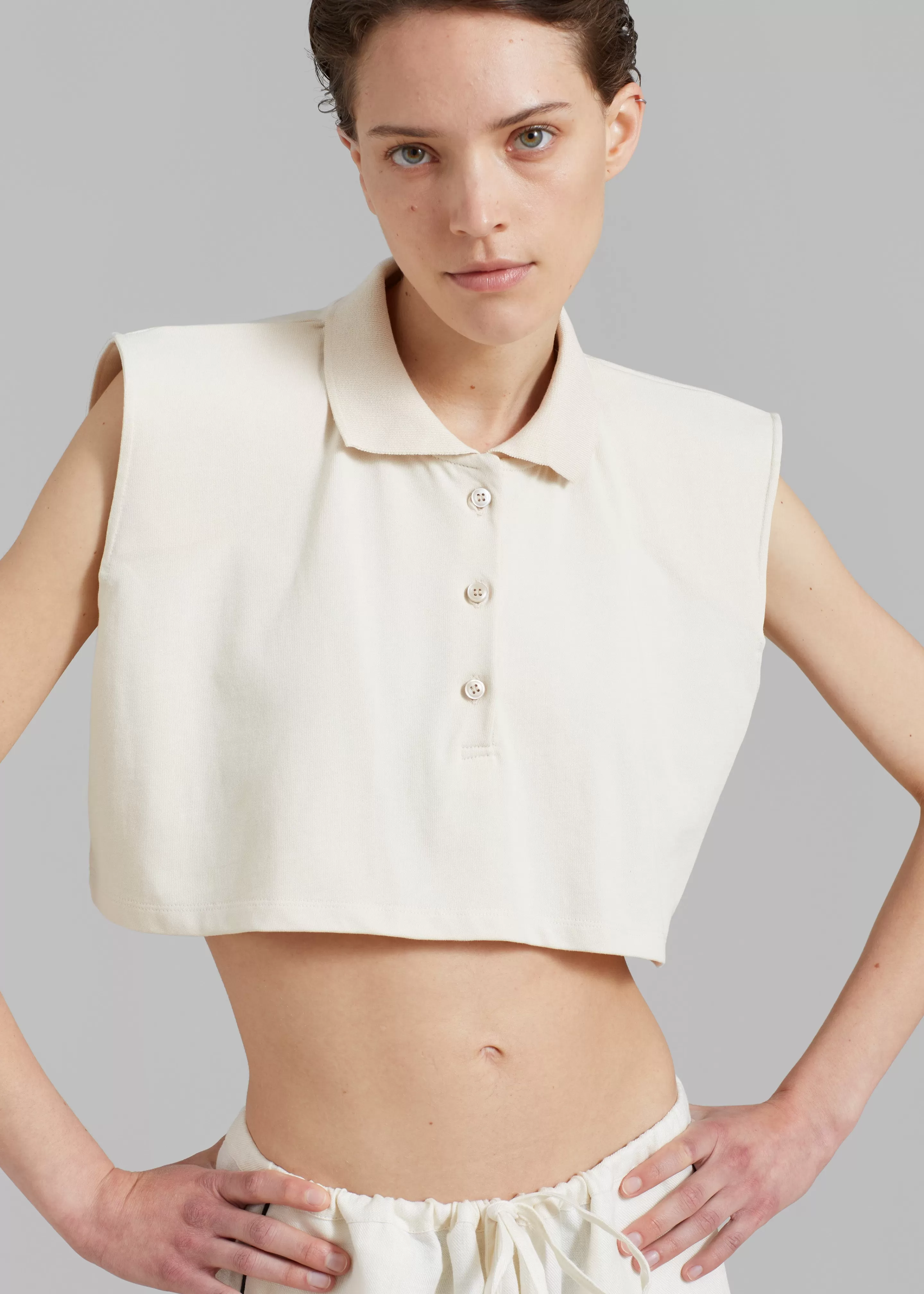 Tops | The Frankie Shop Serena Polo Padded Shoulders Boxy Top Beige