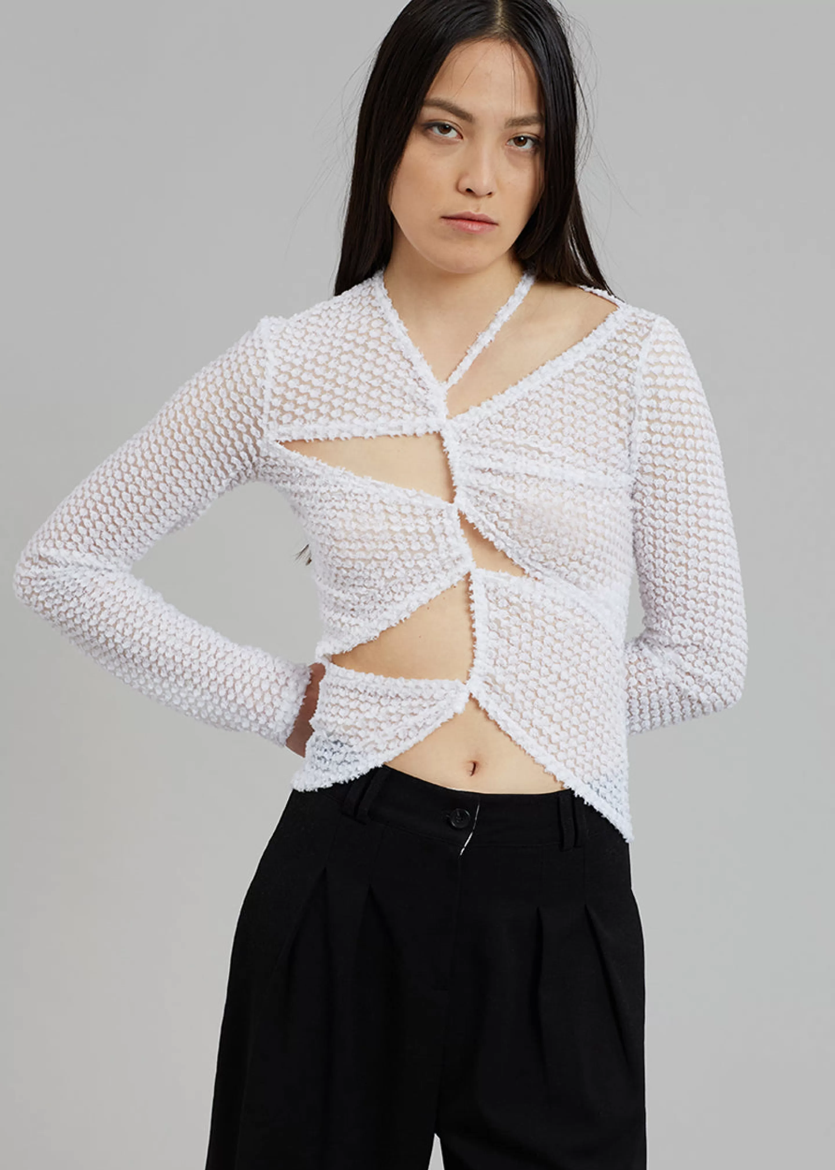 Tops | The Frankie Shop Sid Neigum Flocked Cutout Tension Blouse White