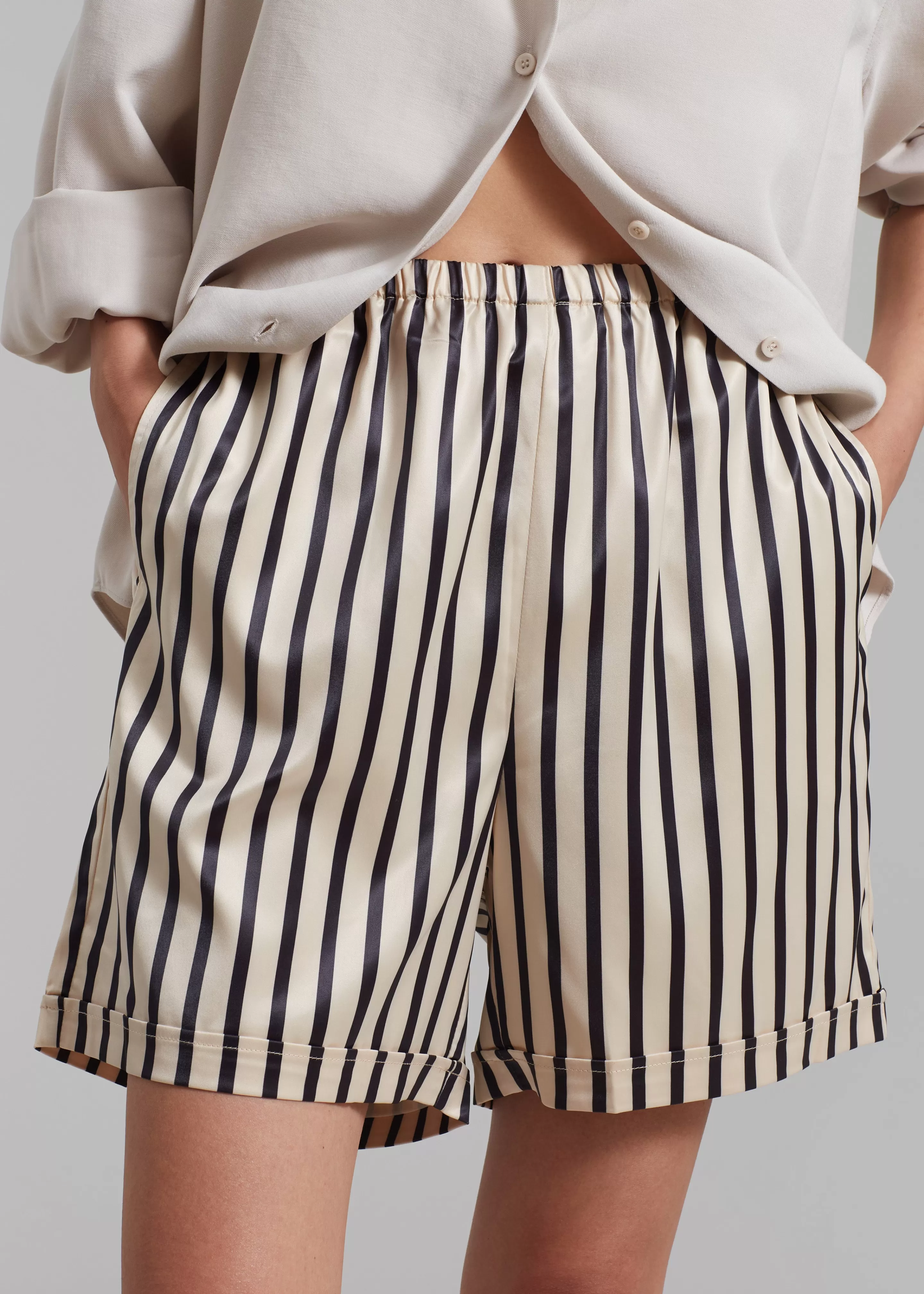 Bottoms | The Frankie Shop Solaqua Silk Shorts Ecru With Black Stripes