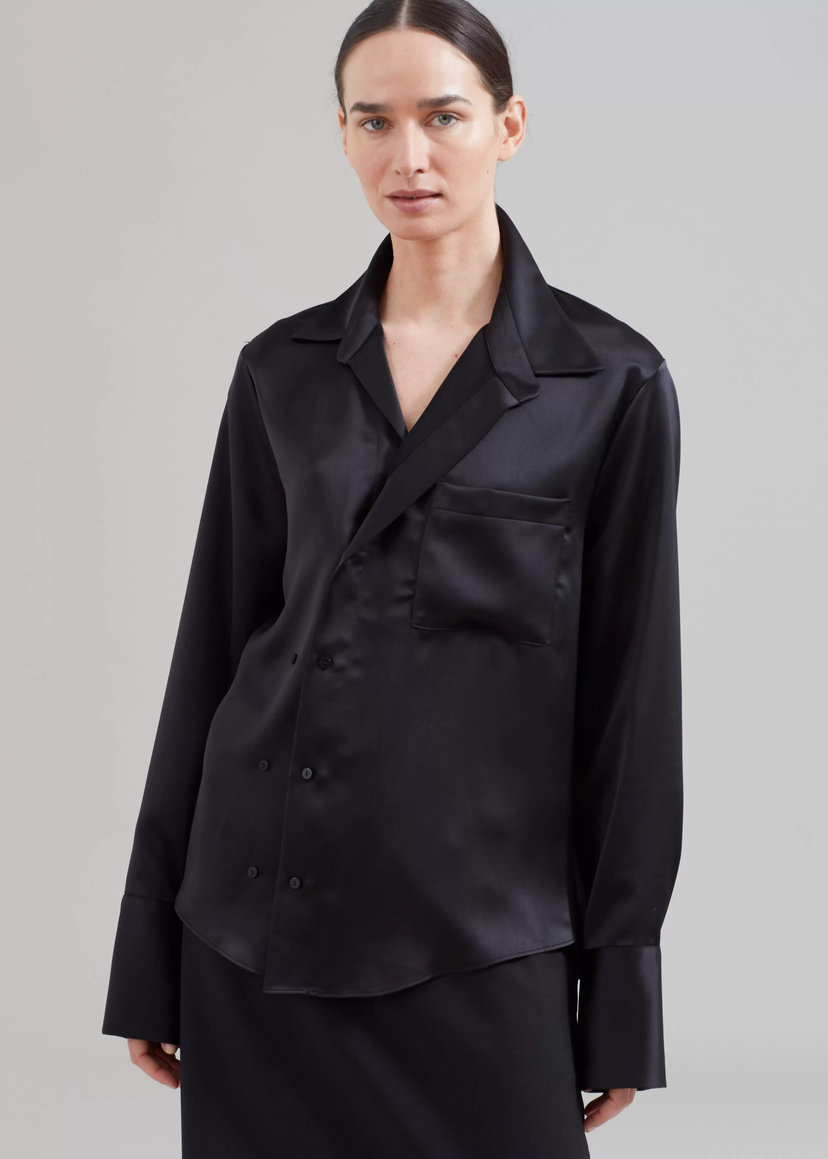 Tops | The Frankie Shop Sree Silky Shirt Black