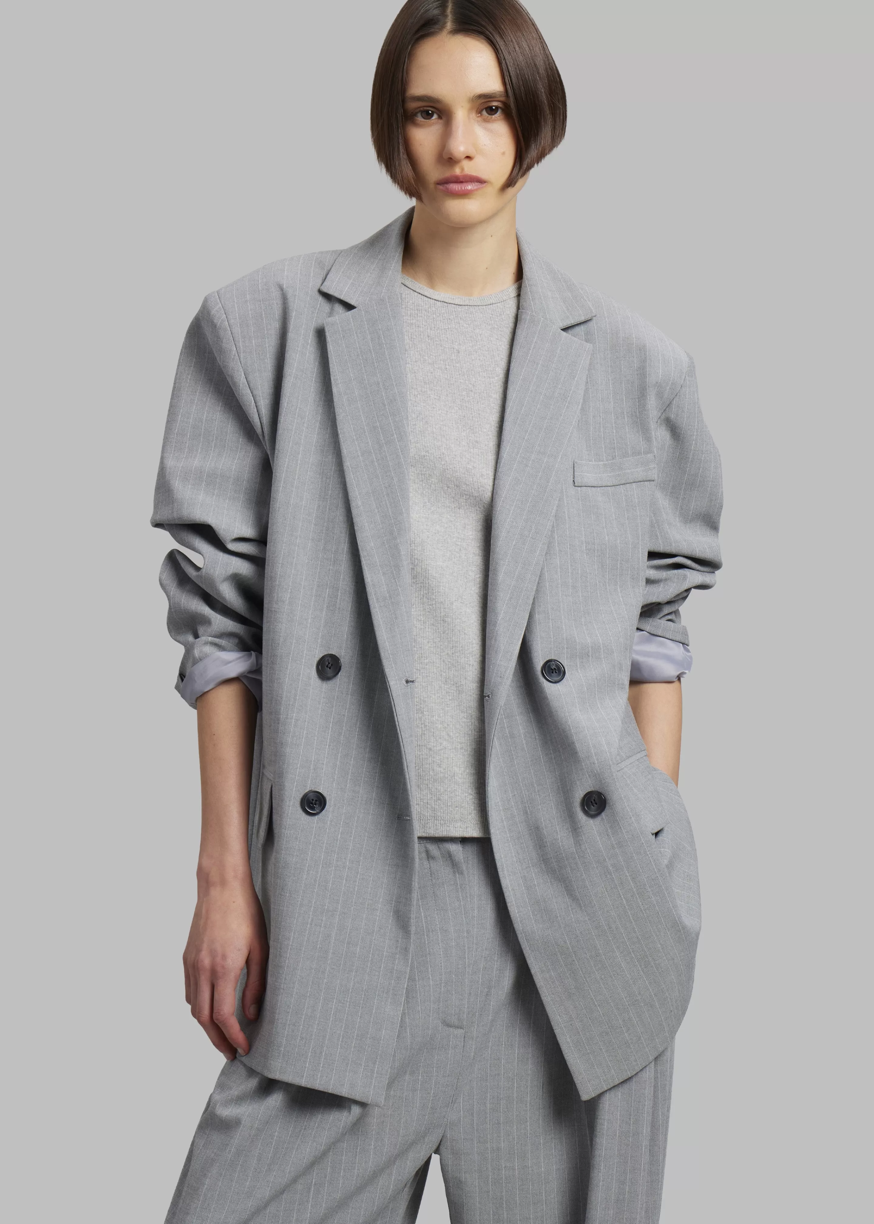 Outerwear | The Frankie Shop Sybil Blazer Grey Pinstripe