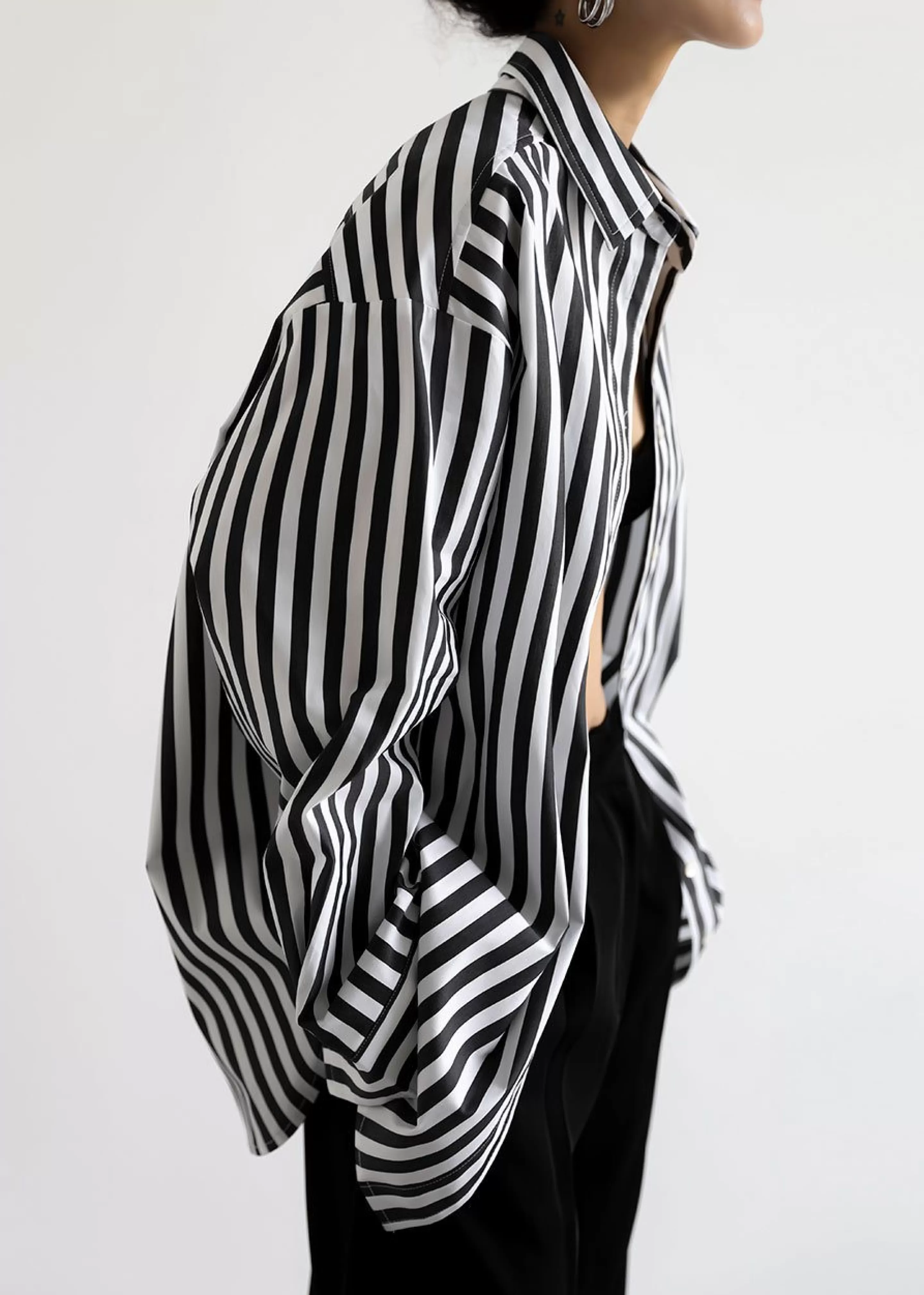 Tops | The Frankie Shop Sylvia Striped Oxford Shirt Faded Black/White