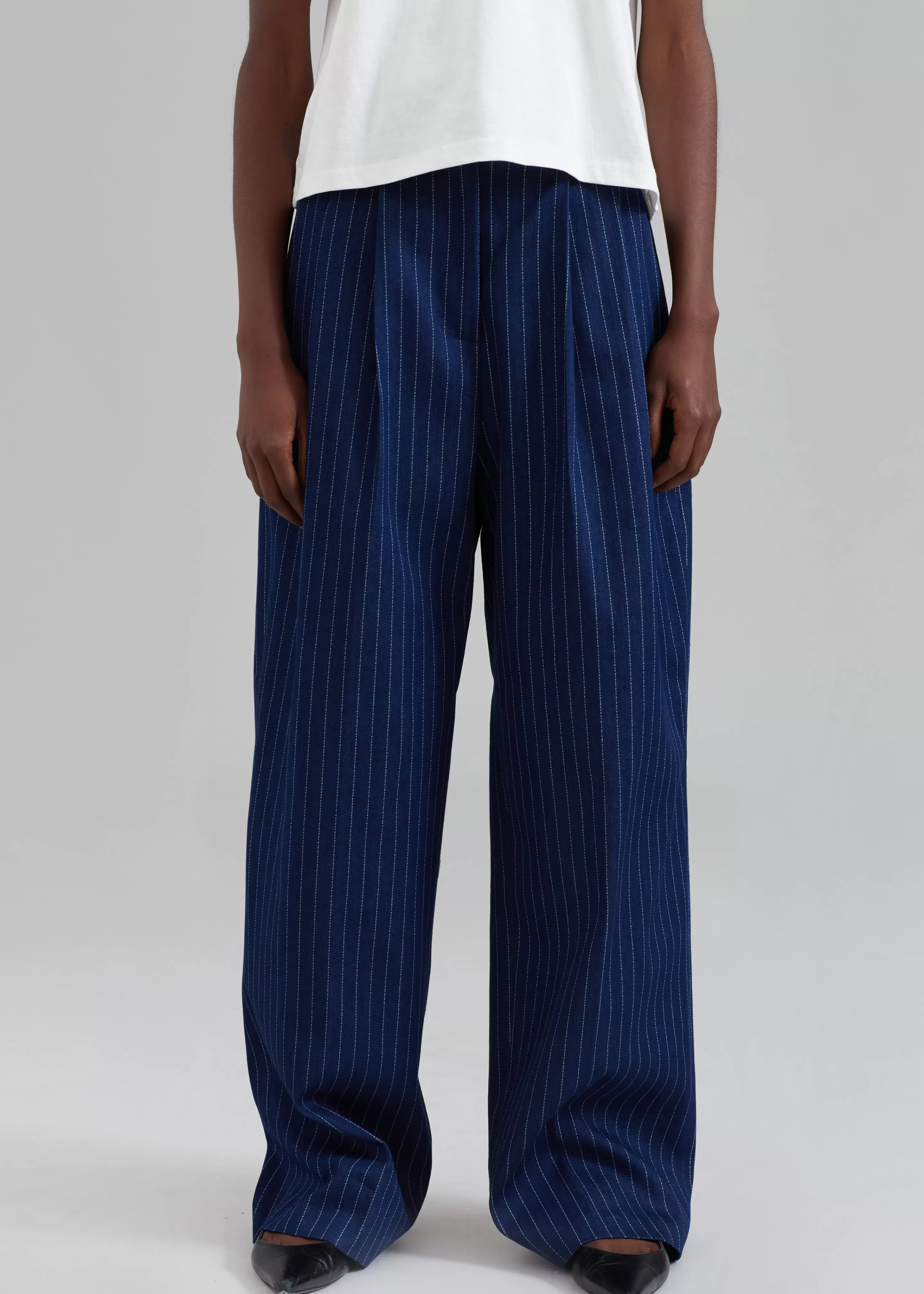 Bottoms | The Frankie Shop Tansy Denim Pants Navy Pinstripe