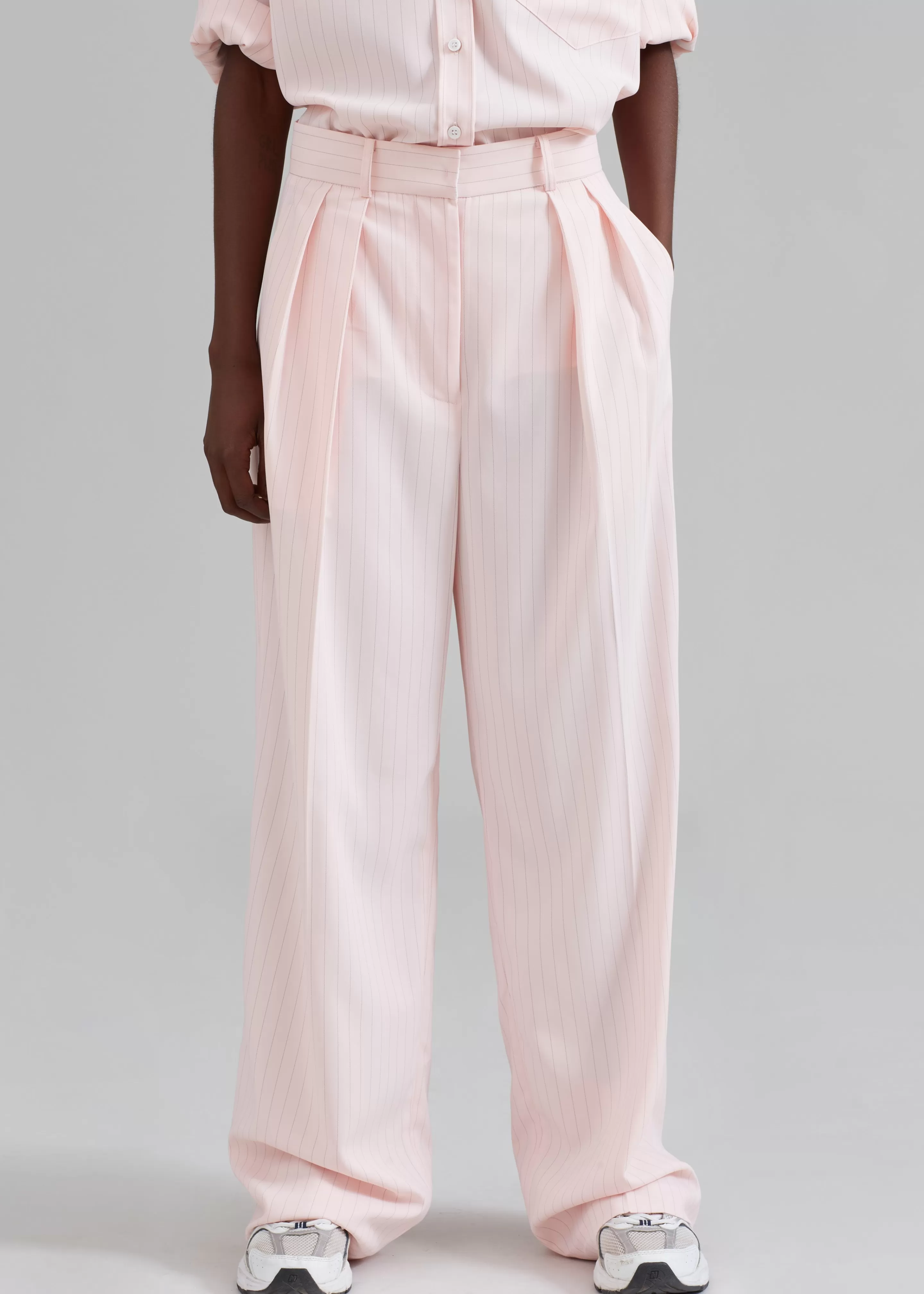 Bottoms | The Frankie Shop Tansy Fluid Pleated Trousers Pink Pinstripe