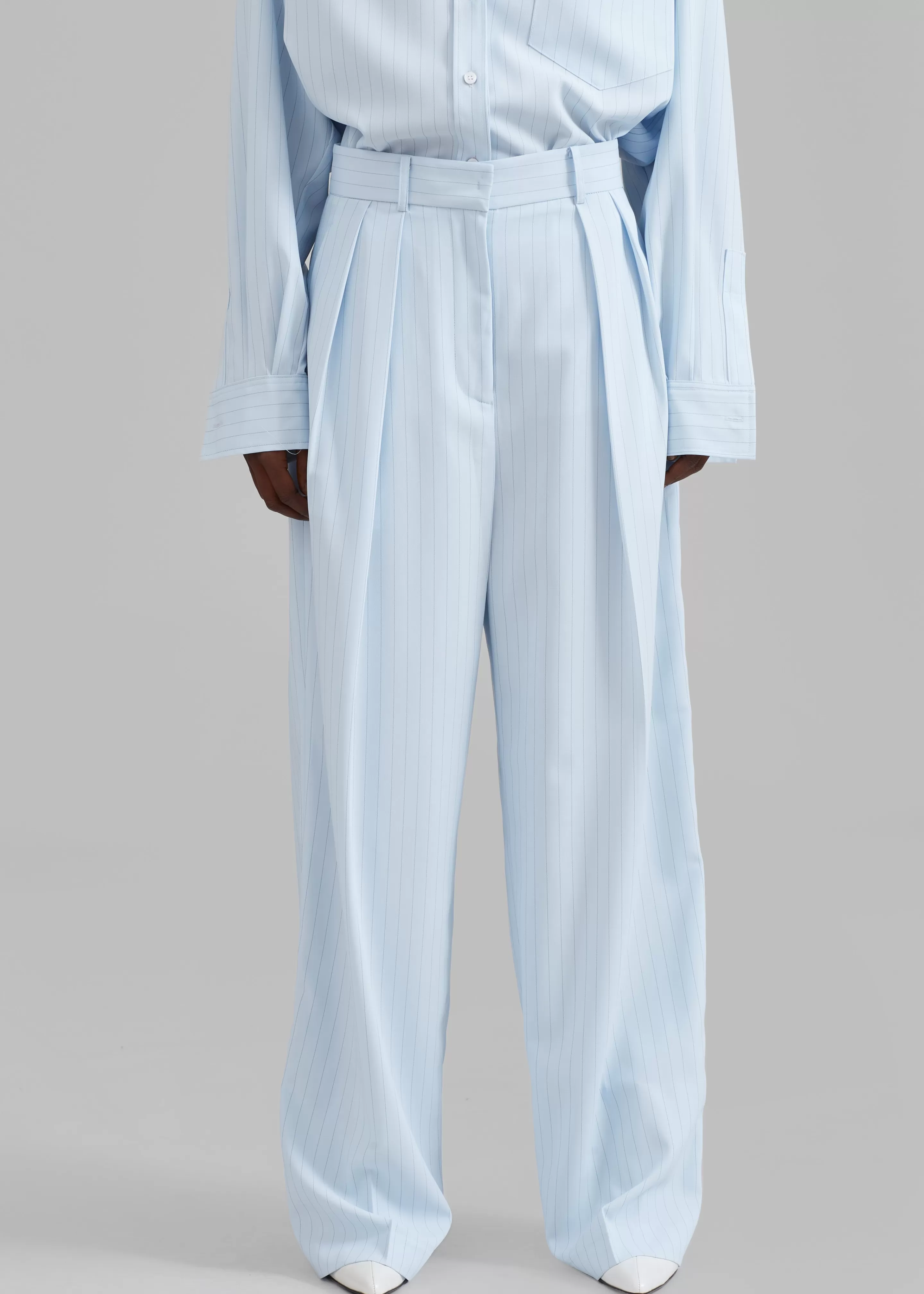 Bottoms | The Frankie Shop Tansy Fluid Pleated Trousers Blue Pinstripe