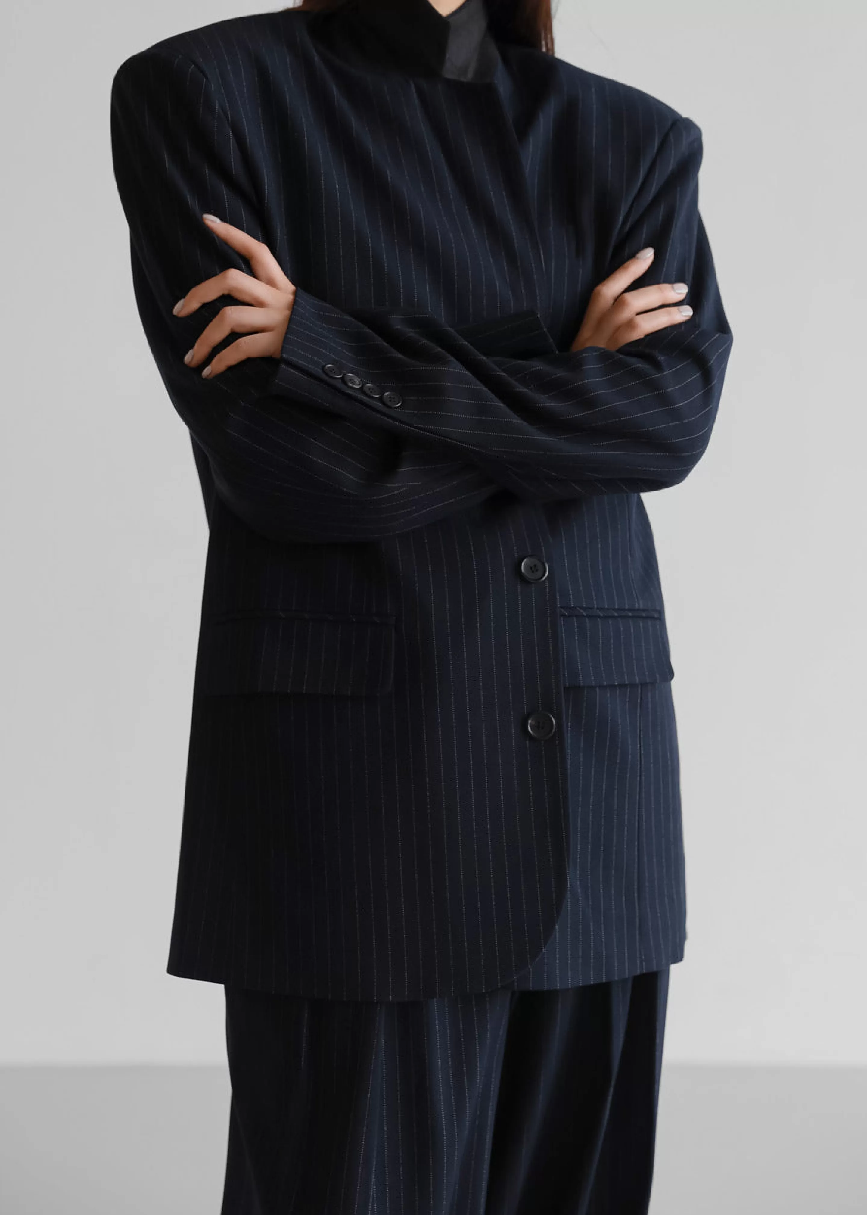 Outerwear | The Frankie Shop Tansy Oversized Blazer Navy Pinstripe