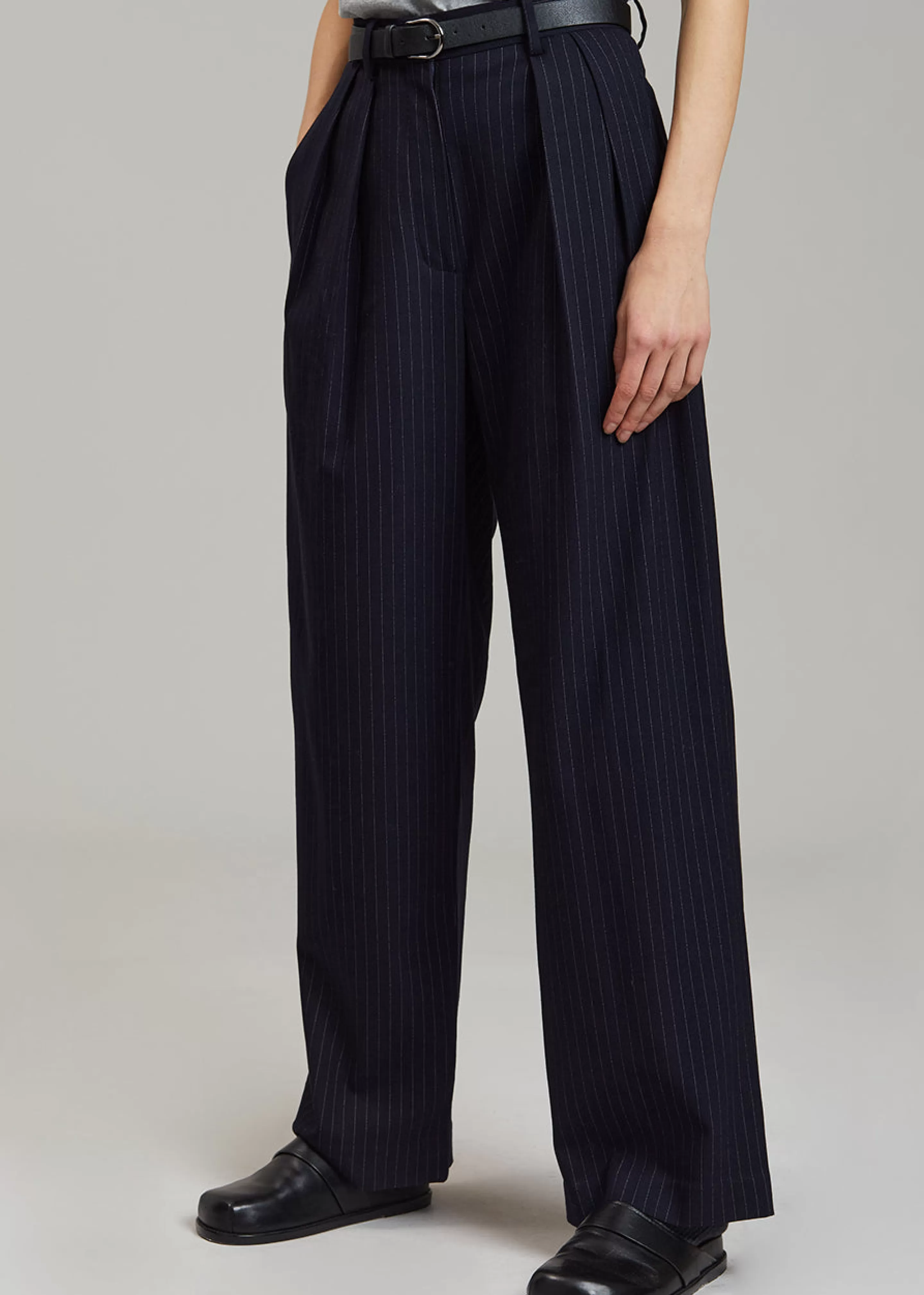 Bottoms | The Frankie Shop Tansy Pleated Trousers Navy Pinstripe