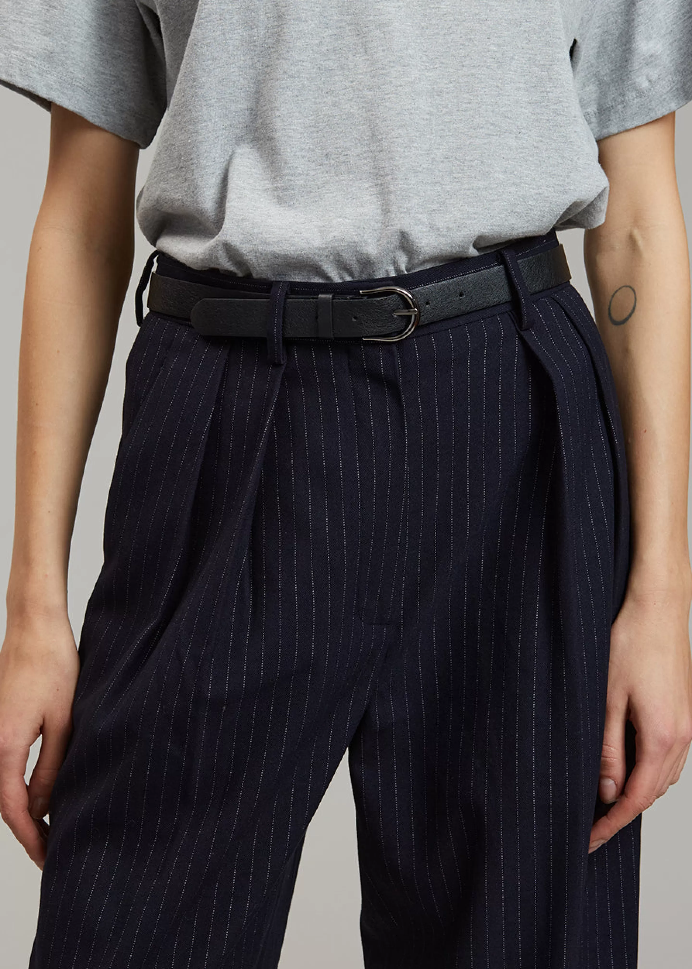 Bottoms | The Frankie Shop Tansy Pleated Trousers Navy Pinstripe