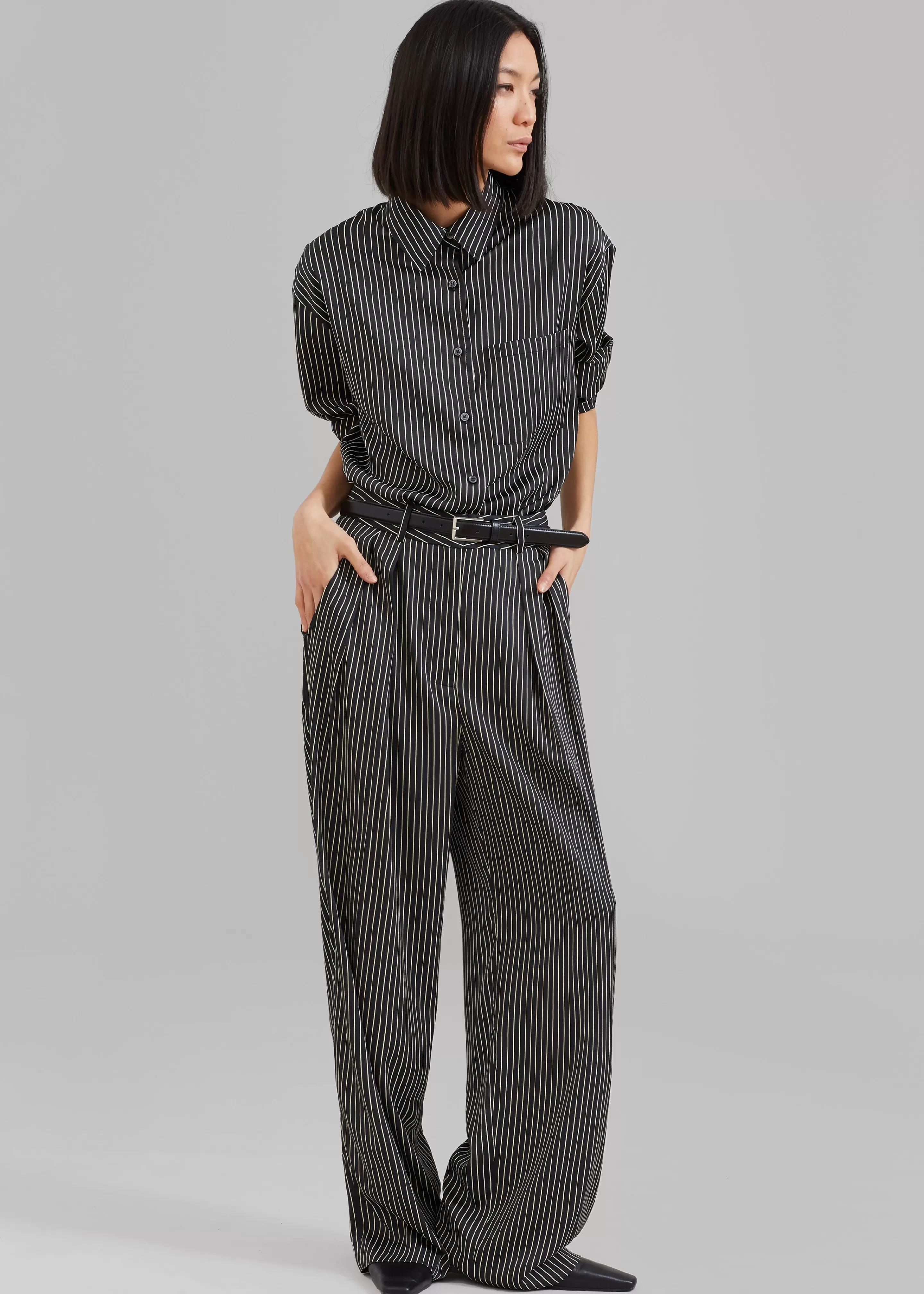 Bottoms | The Frankie Shop Tansy Satin Pants Black Pinstripe