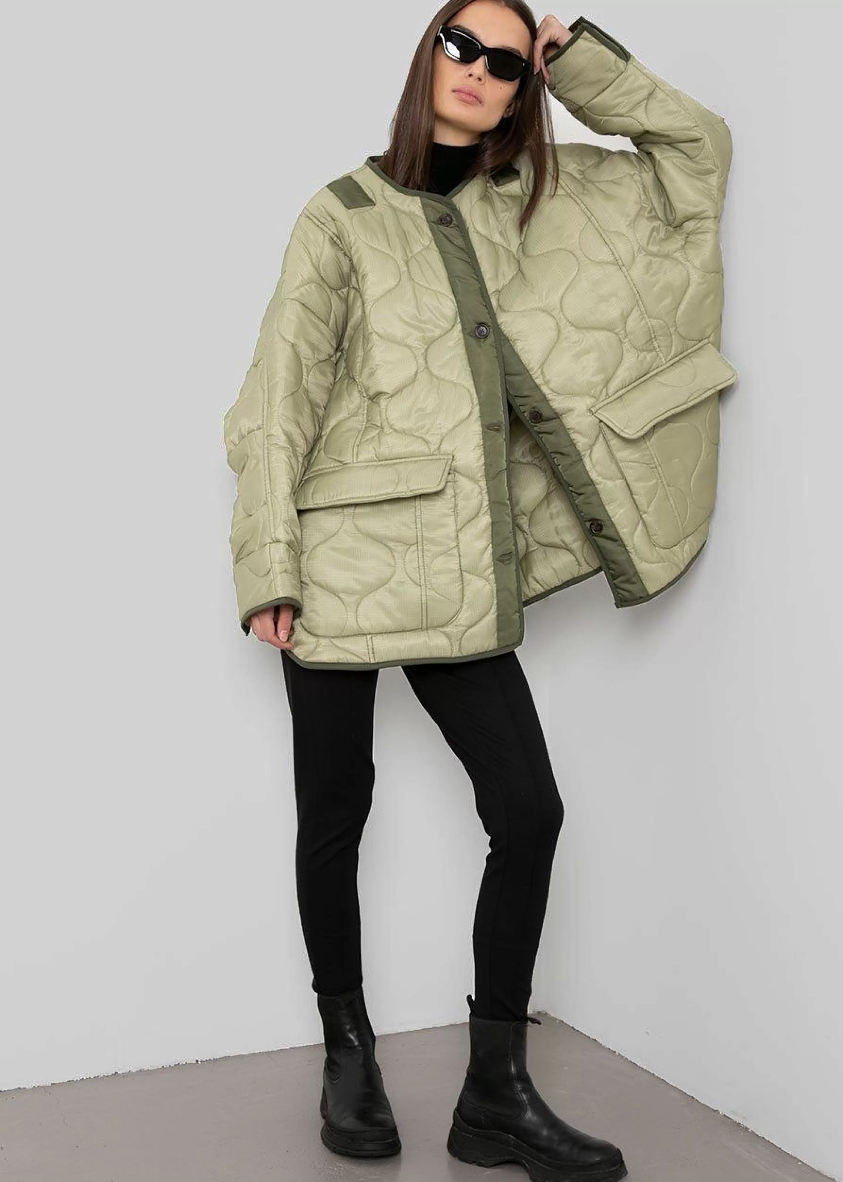 Outerwear | The Frankie Shop Teddy Quilted Jacket Moss Green