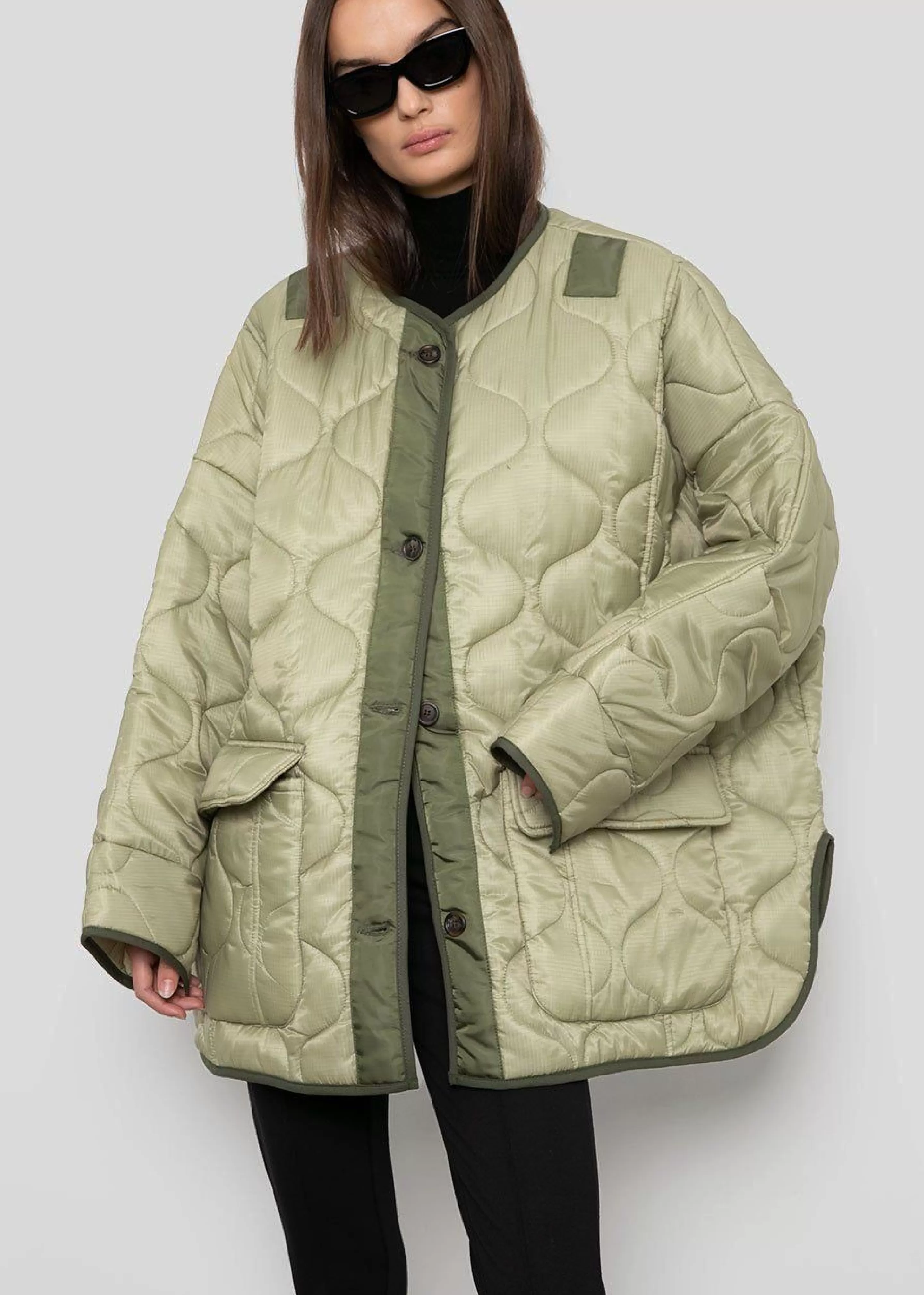 Outerwear | The Frankie Shop Teddy Quilted Jacket Moss Green