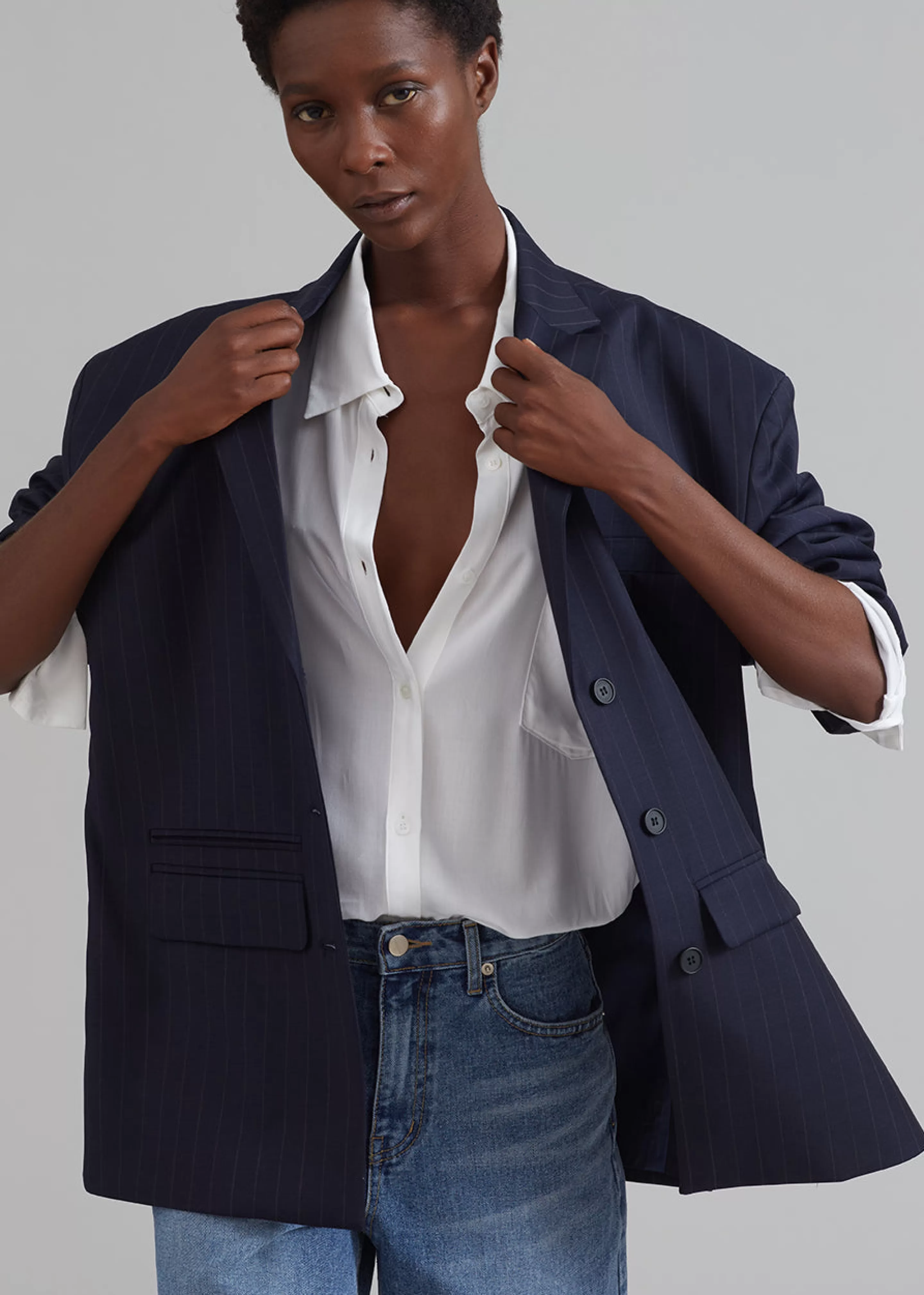 Outerwear | The Frankie Shop Towson Blazer Navy Pinstripe