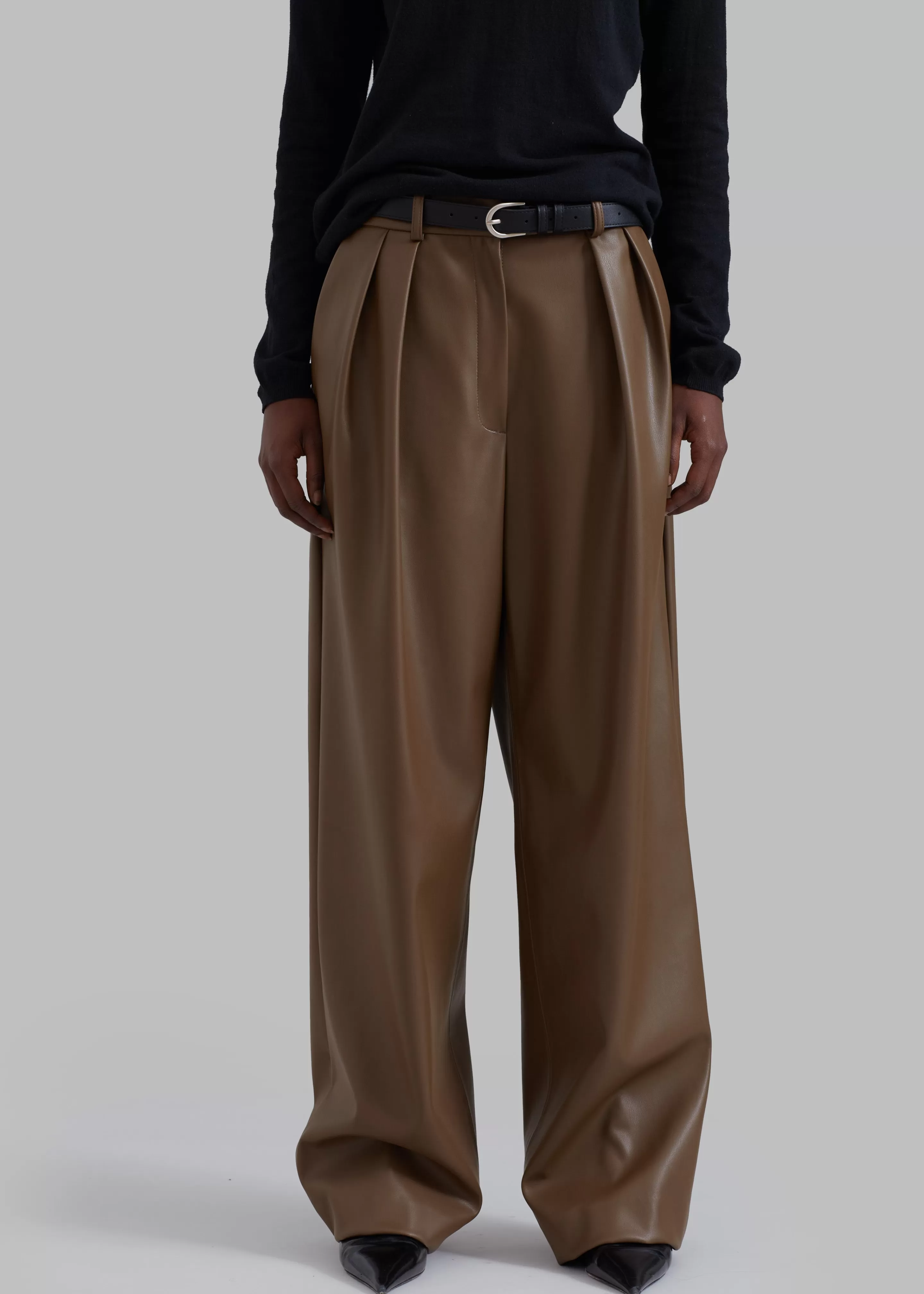 Bottoms | The Frankie Shop Tranton Faux Leather Pants Brown