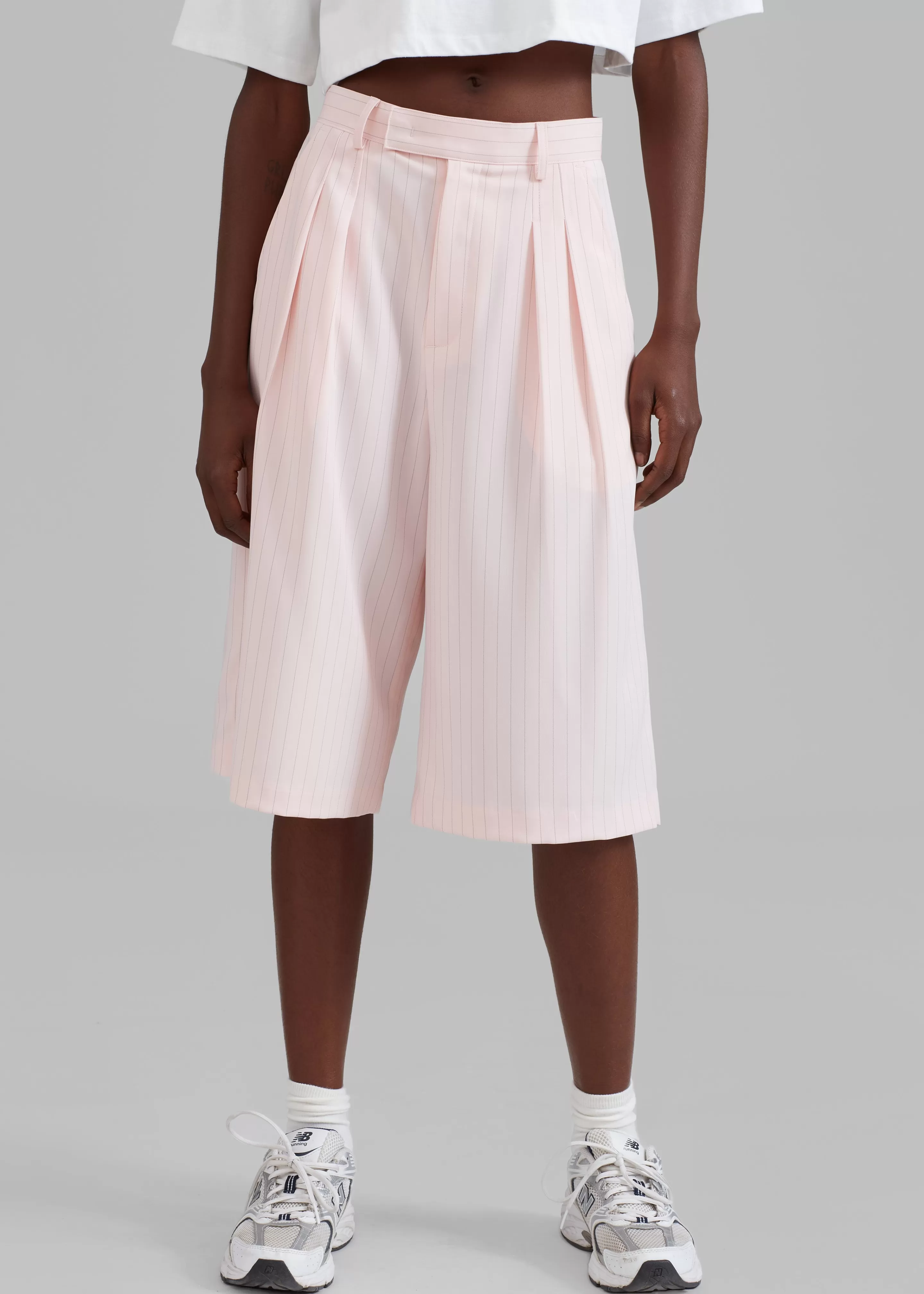 Bottoms | The Frankie Shop Vivian Fluid Pleated Bermuda Shorts Pink Pinstripe