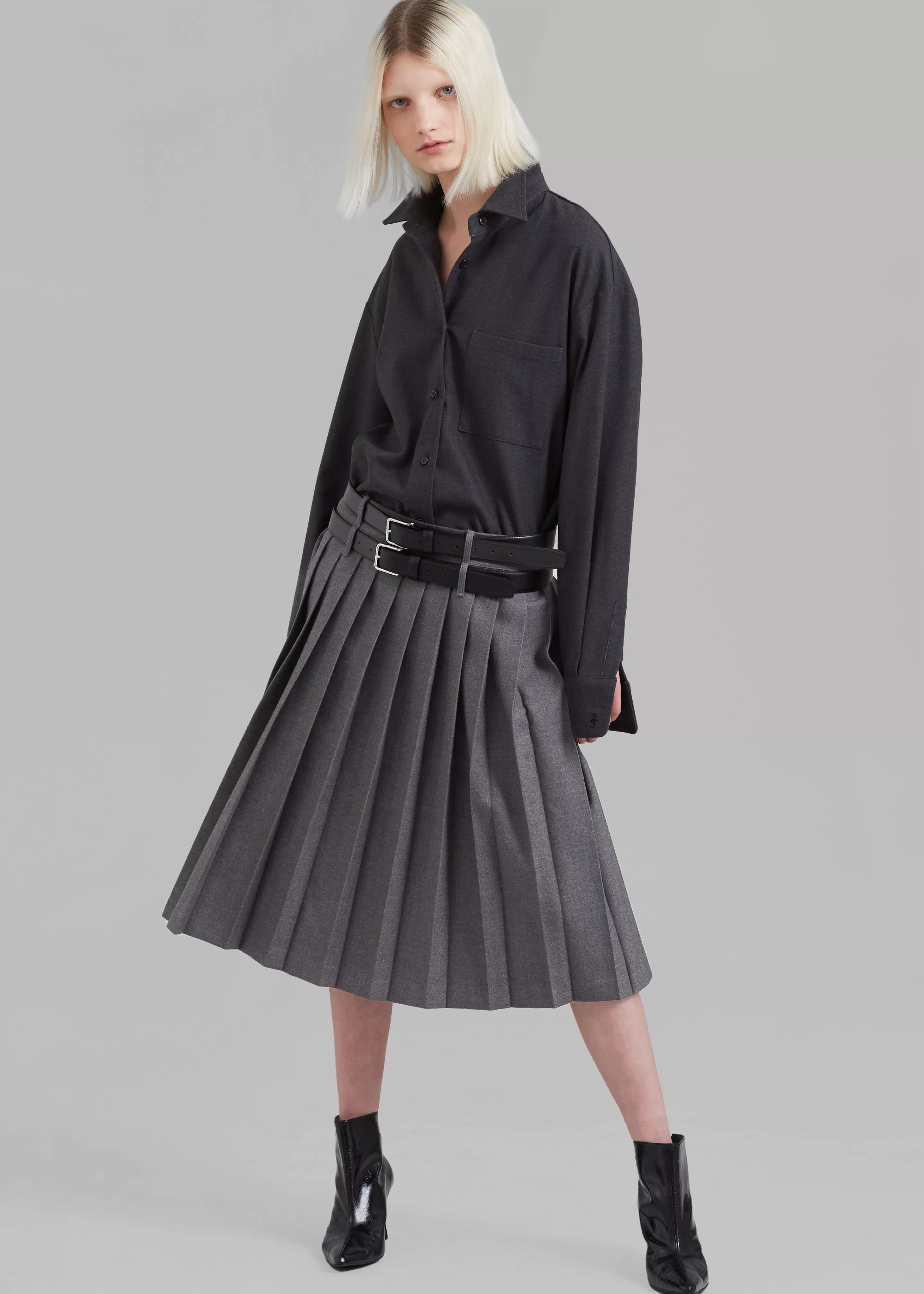 Bottoms | The Frankie Shop Wednesday Belted Pleated Skirt Dark Grey Melange