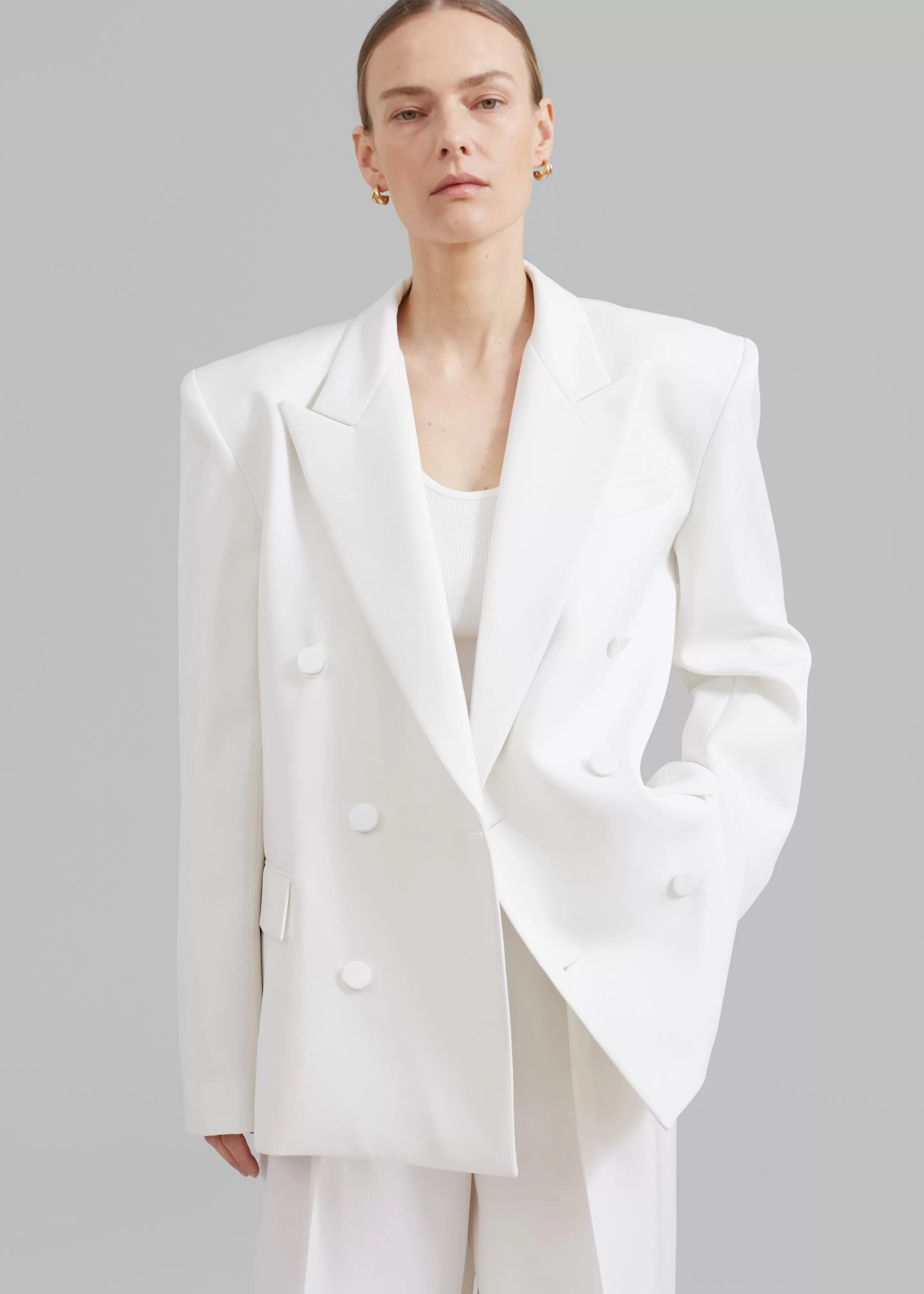 Outerwear | The Frankie Shop Zia Covered Buttons Blazer White